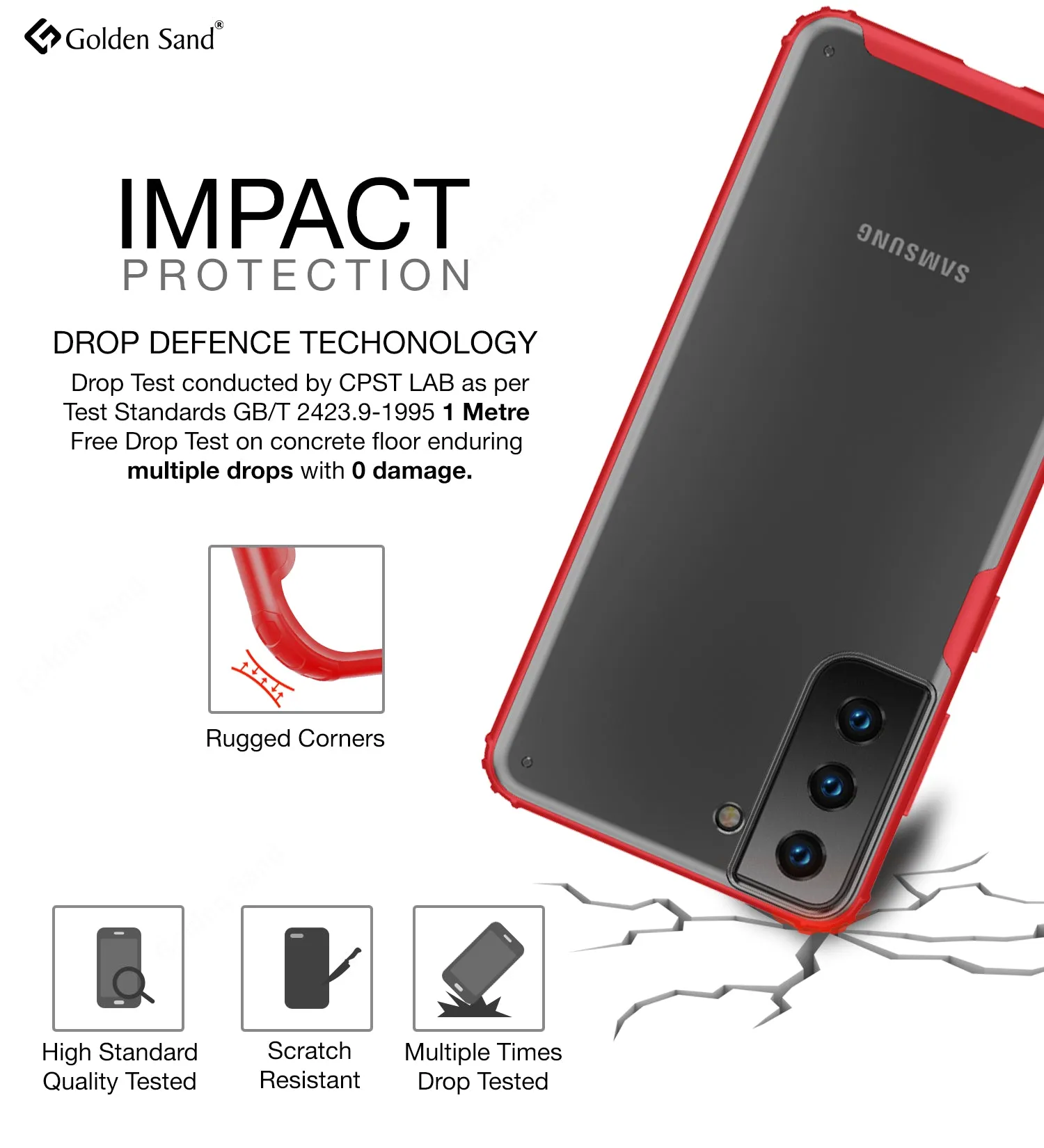 Rugged Frosted Semi Transparent PC Shock Proof Slim Back Cover for Samsung Galaxy S21 Plus, 6.7 inch, Red