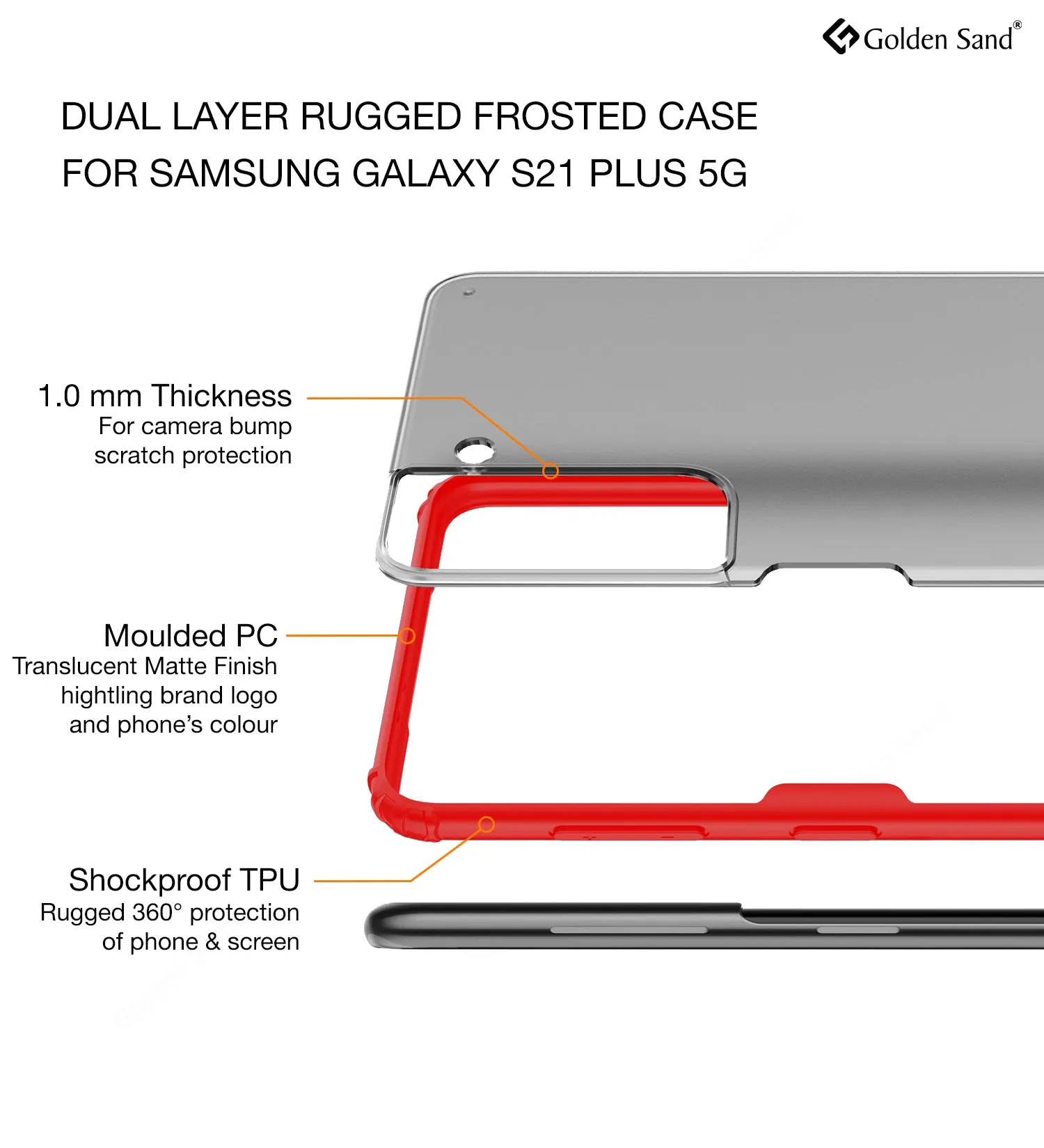 Rugged Frosted Semi Transparent PC Shock Proof Slim Back Cover for Samsung Galaxy S21 Plus, 6.7 inch, Red