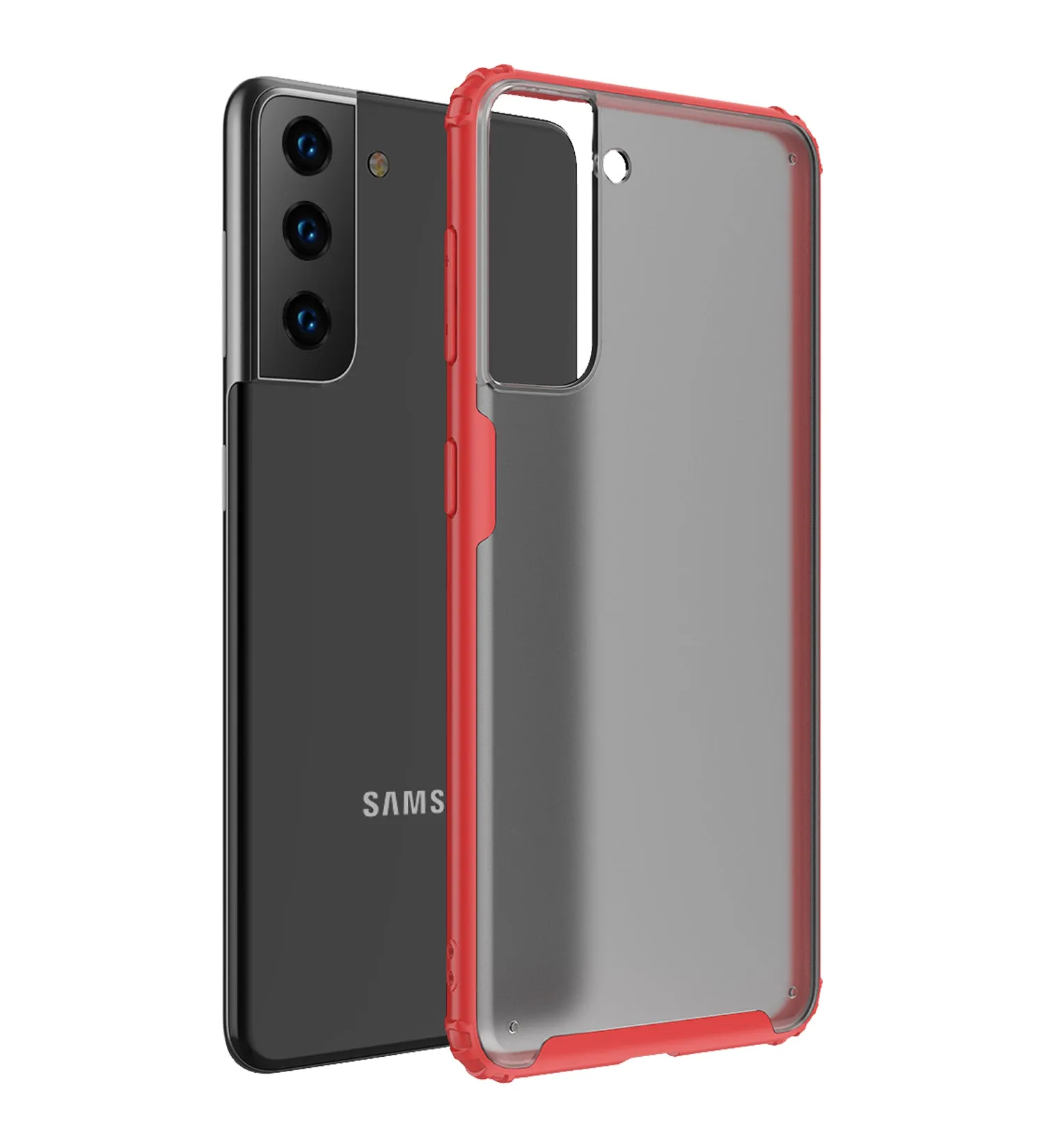 Rugged Frosted Semi Transparent PC Shock Proof Slim Back Cover for Samsung Galaxy S21 Plus, 6.7 inch, Red