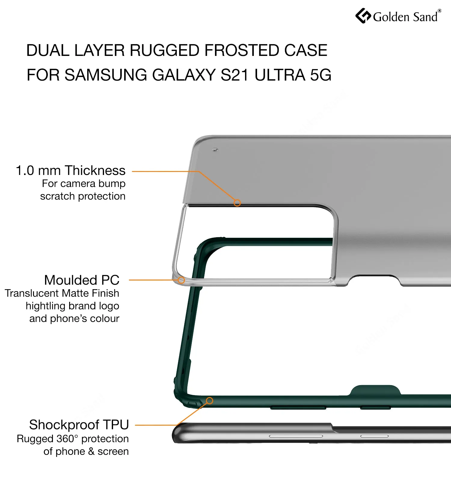 Rugged Frosted Semi Transparent PC Shock Proof Slim Back Cover for Samsung Galaxy S21 Ultra, 6.8 inch, Green
