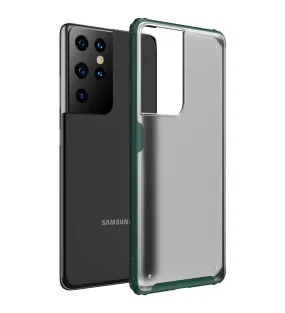 Rugged Frosted Semi Transparent PC Shock Proof Slim Back Cover for Samsung Galaxy S21 Ultra, 6.8 inch, Green