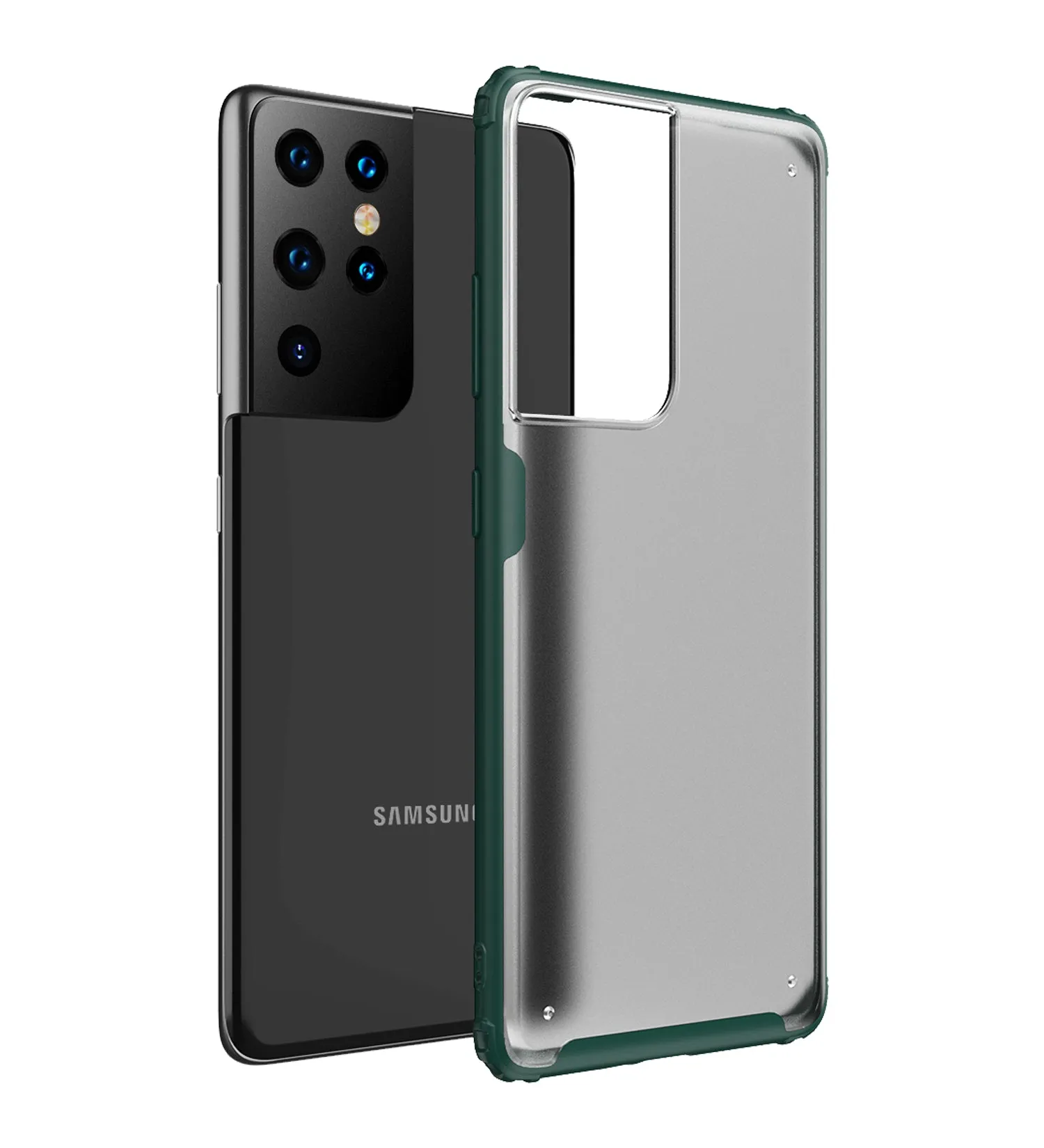 Rugged Frosted Semi Transparent PC Shock Proof Slim Back Cover for Samsung Galaxy S21 Ultra, 6.8 inch, Green