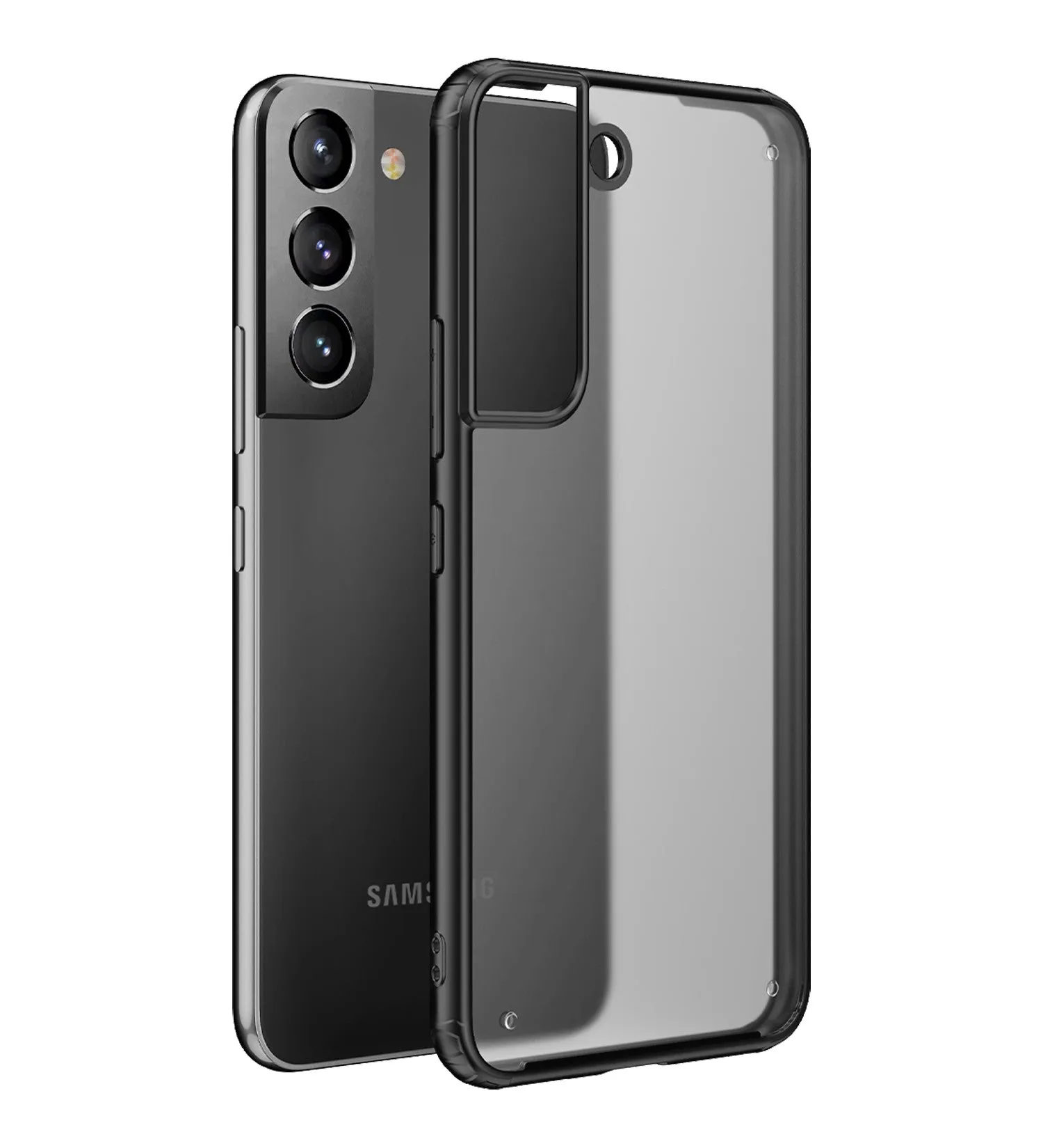 Rugged Frosted Semi Transparent PC Shock Proof Slim Back Cover for Samsung Galaxy S22 5G, 6.1 inch, Black