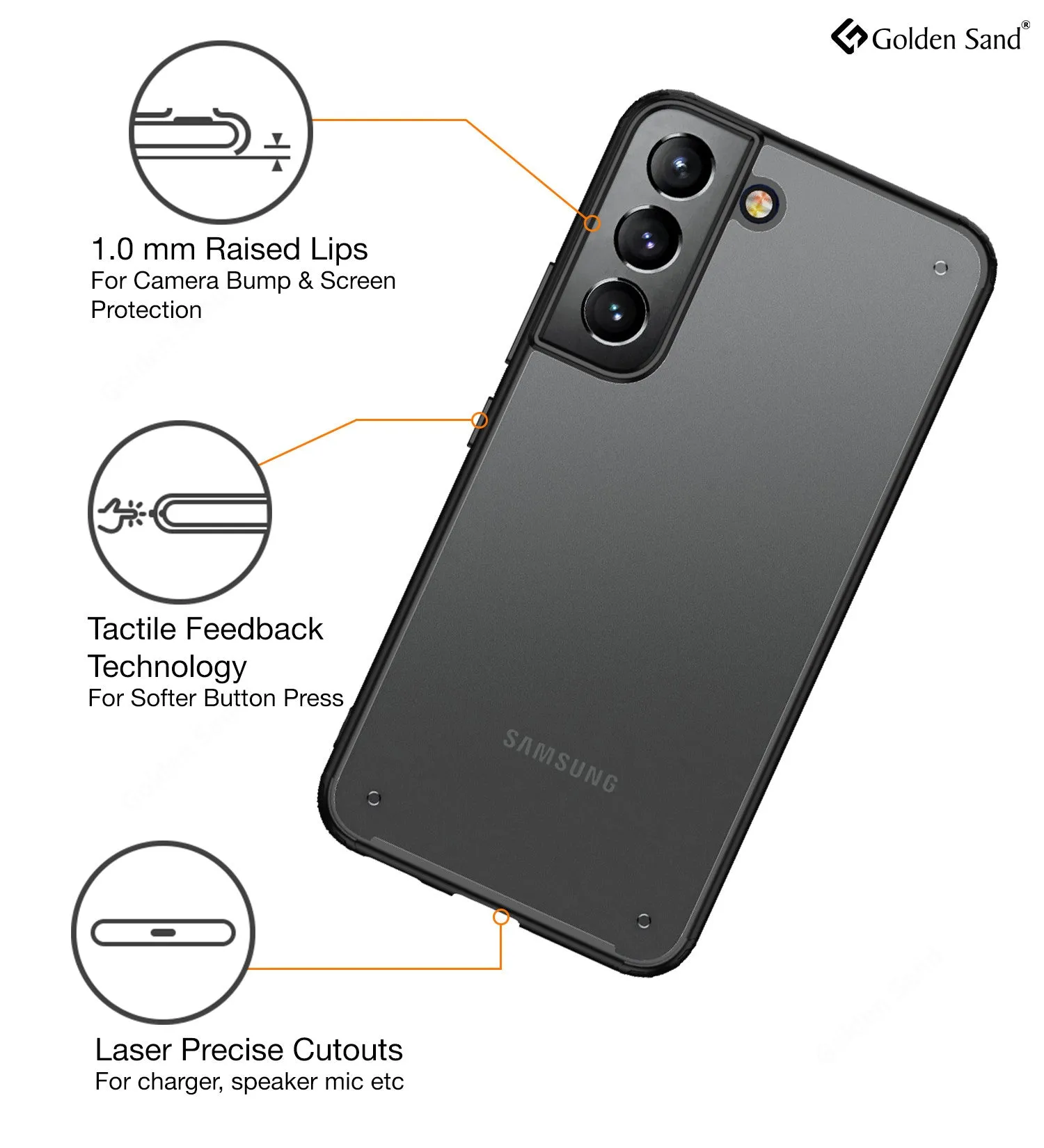 Rugged Frosted Semi Transparent PC Shock Proof Slim Back Cover for Samsung Galaxy S22  Plus 5G, 6.6 inch, Black