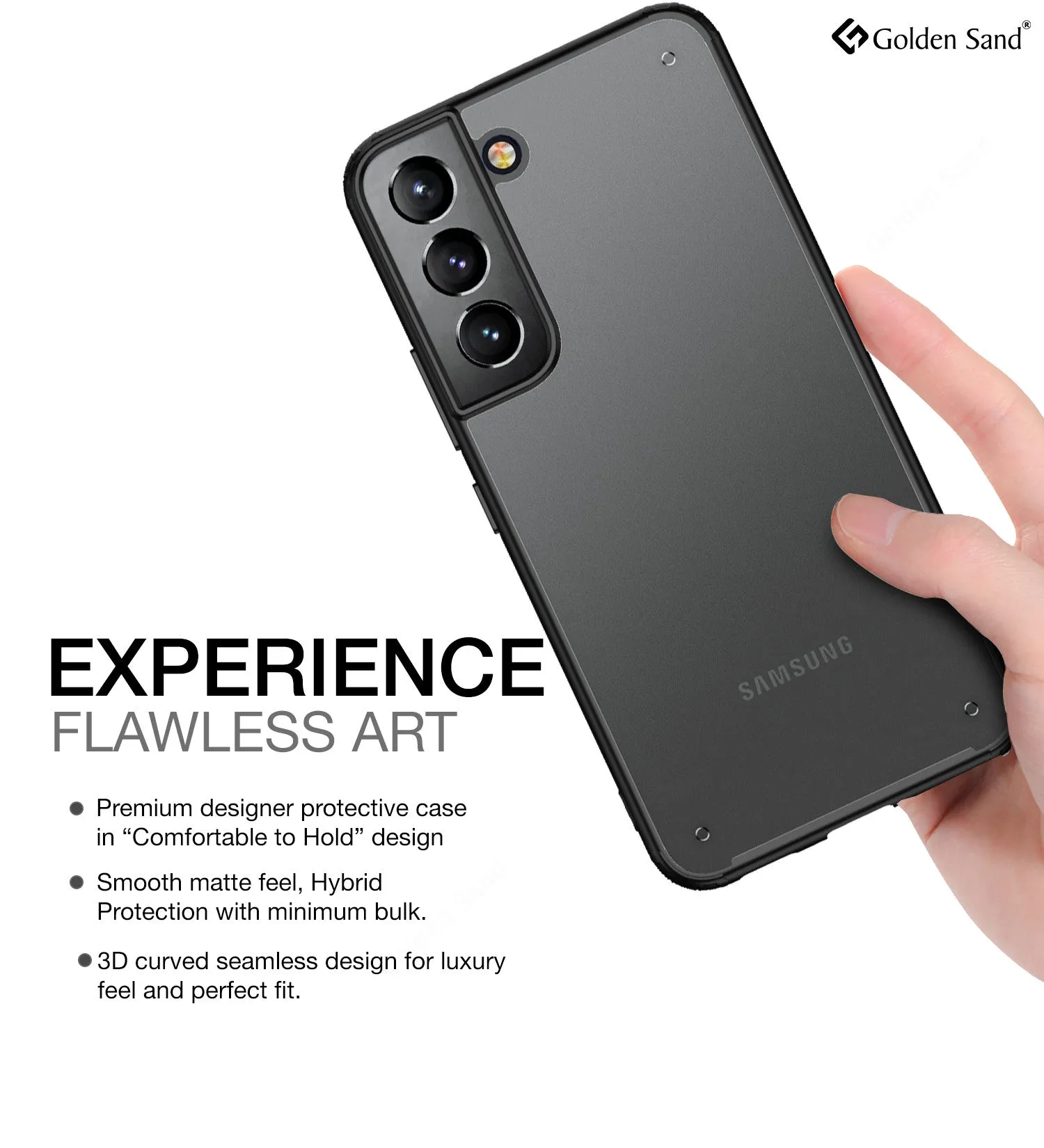 Rugged Frosted Semi Transparent PC Shock Proof Slim Back Cover for Samsung Galaxy S22  Plus 5G, 6.6 inch, Black