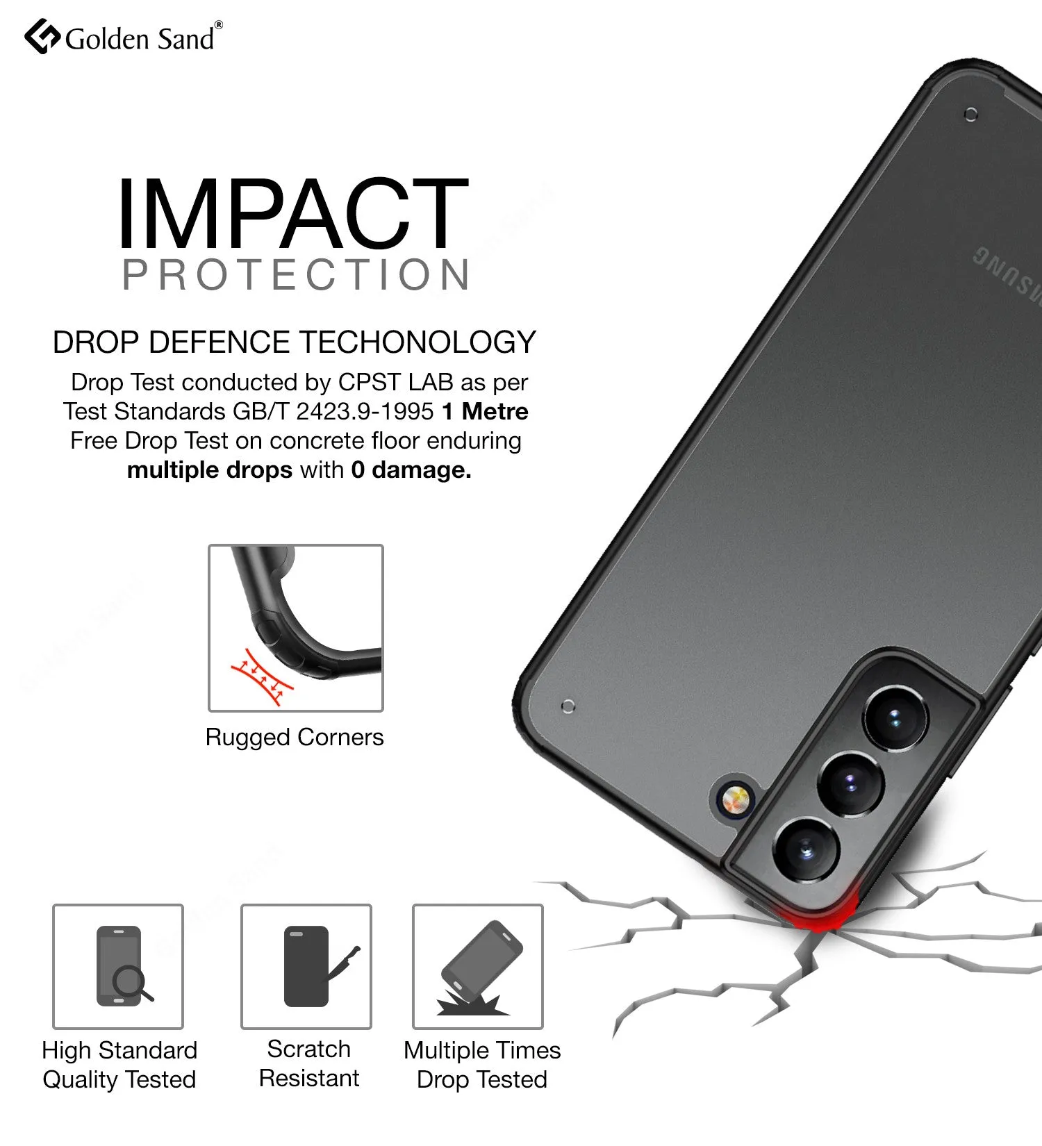 Rugged Frosted Semi Transparent PC Shock Proof Slim Back Cover for Samsung Galaxy S22  Plus 5G, 6.6 inch, Black