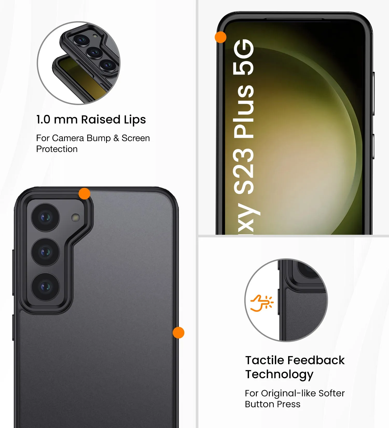 Rugged Frosted Semi Transparent PC Shock Proof Slim Back Cover for Samsung Galaxy S23  Plus 5G, 6.6 inch, Black