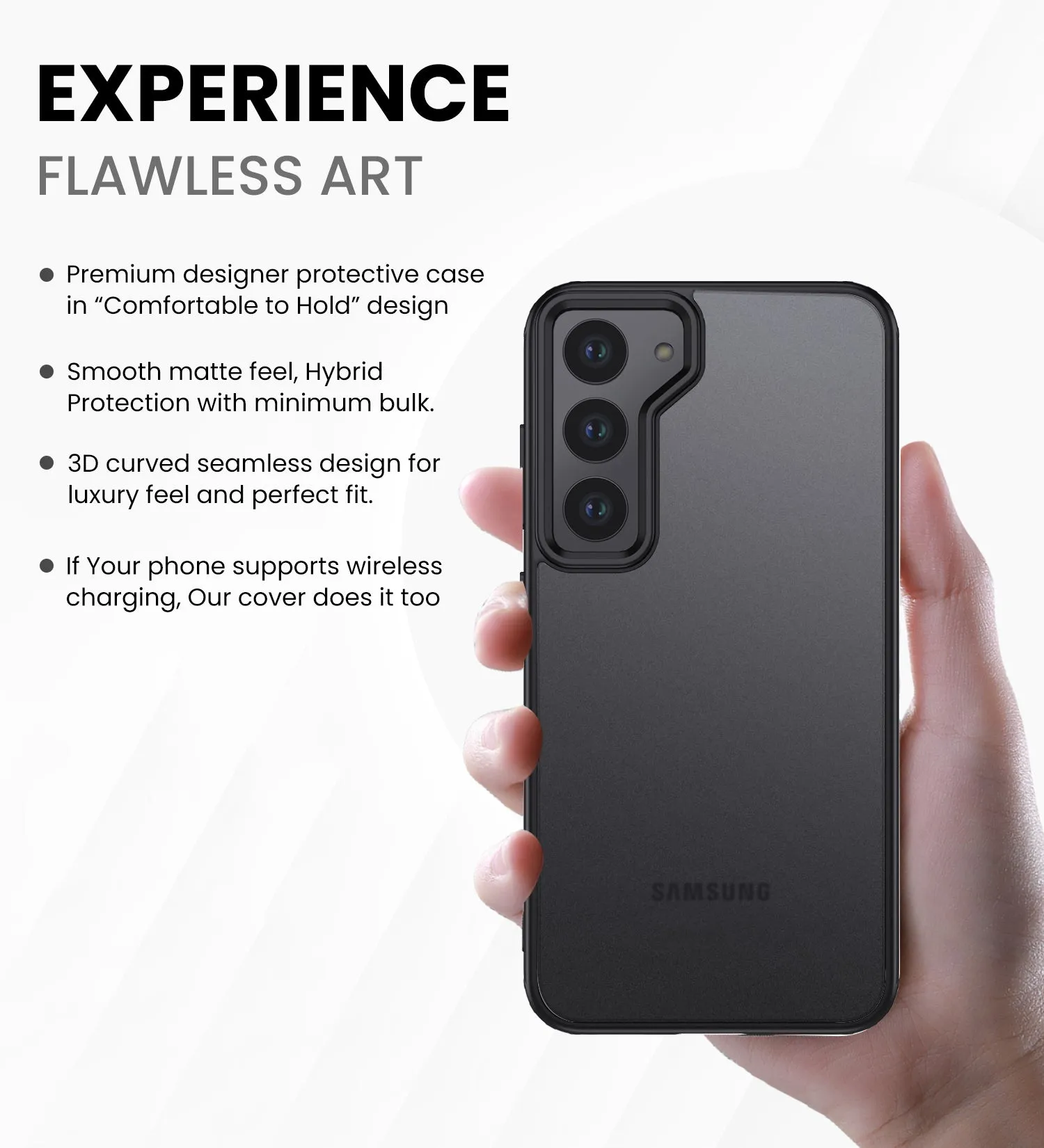 Rugged Frosted Semi Transparent PC Shock Proof Slim Back Cover for Samsung Galaxy S23  Plus 5G, 6.6 inch, Black
