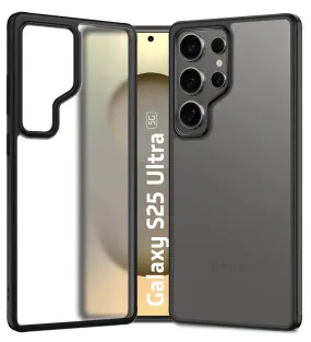 Rugged Frosted Semi Transparent PC Shock Proof Slim Back Cover for Samsung Galaxy S25 Ultra 5G, 6.8 inch, Black