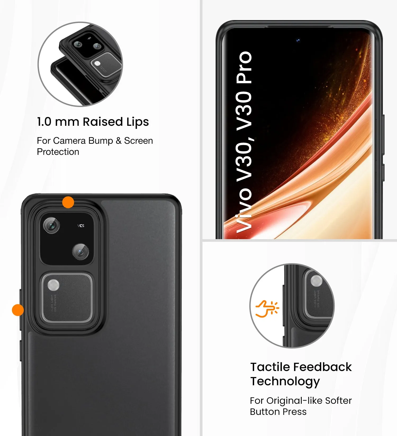 Rugged Frosted Semi Transparent PC Shock Proof Slim Back Cover for Vivo V30 5G, Vivo V30 Pro 5G, 6.78 inch, Black