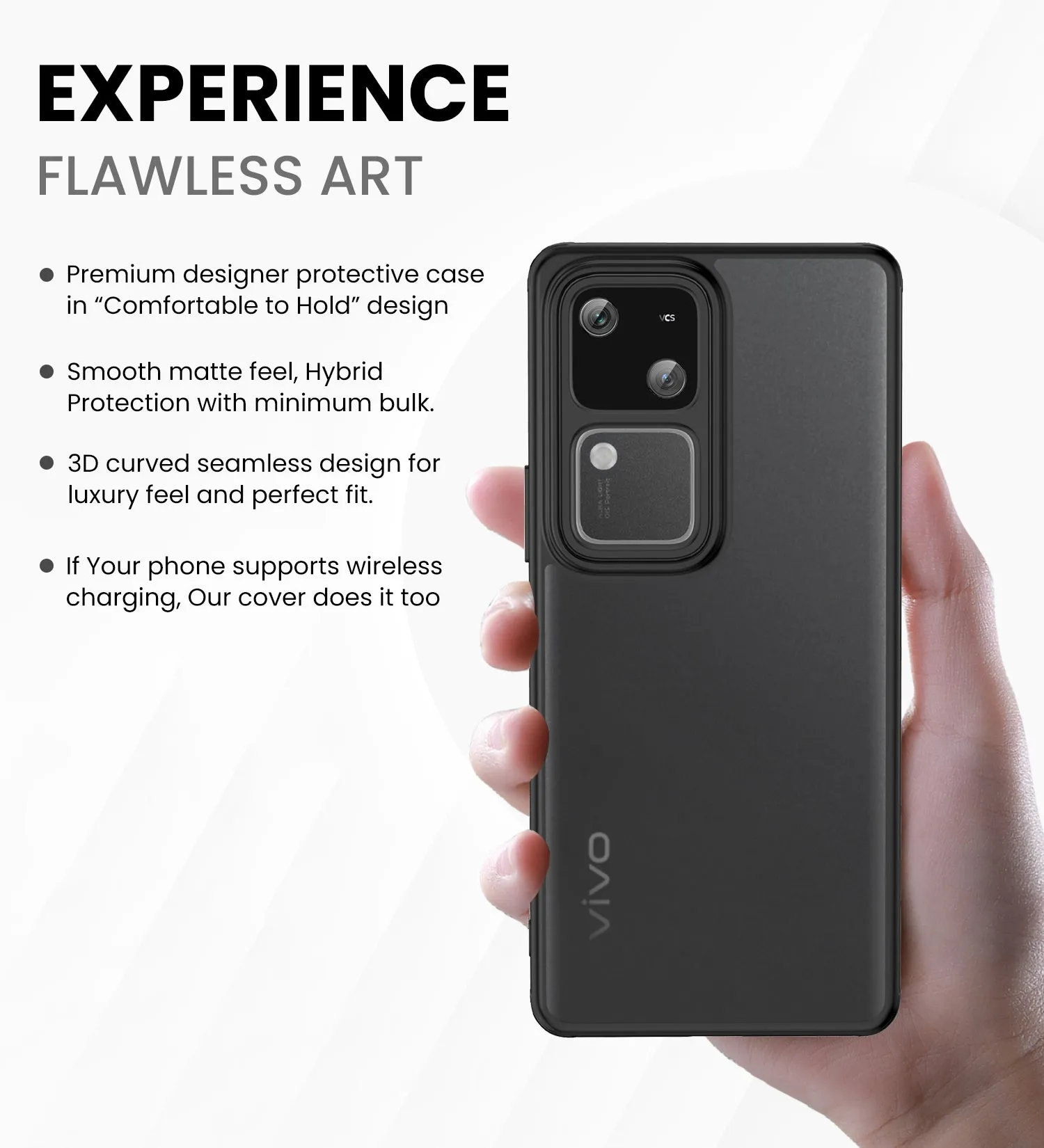 Rugged Frosted Semi Transparent PC Shock Proof Slim Back Cover for Vivo V30 5G, Vivo V30 Pro 5G, 6.78 inch, Black