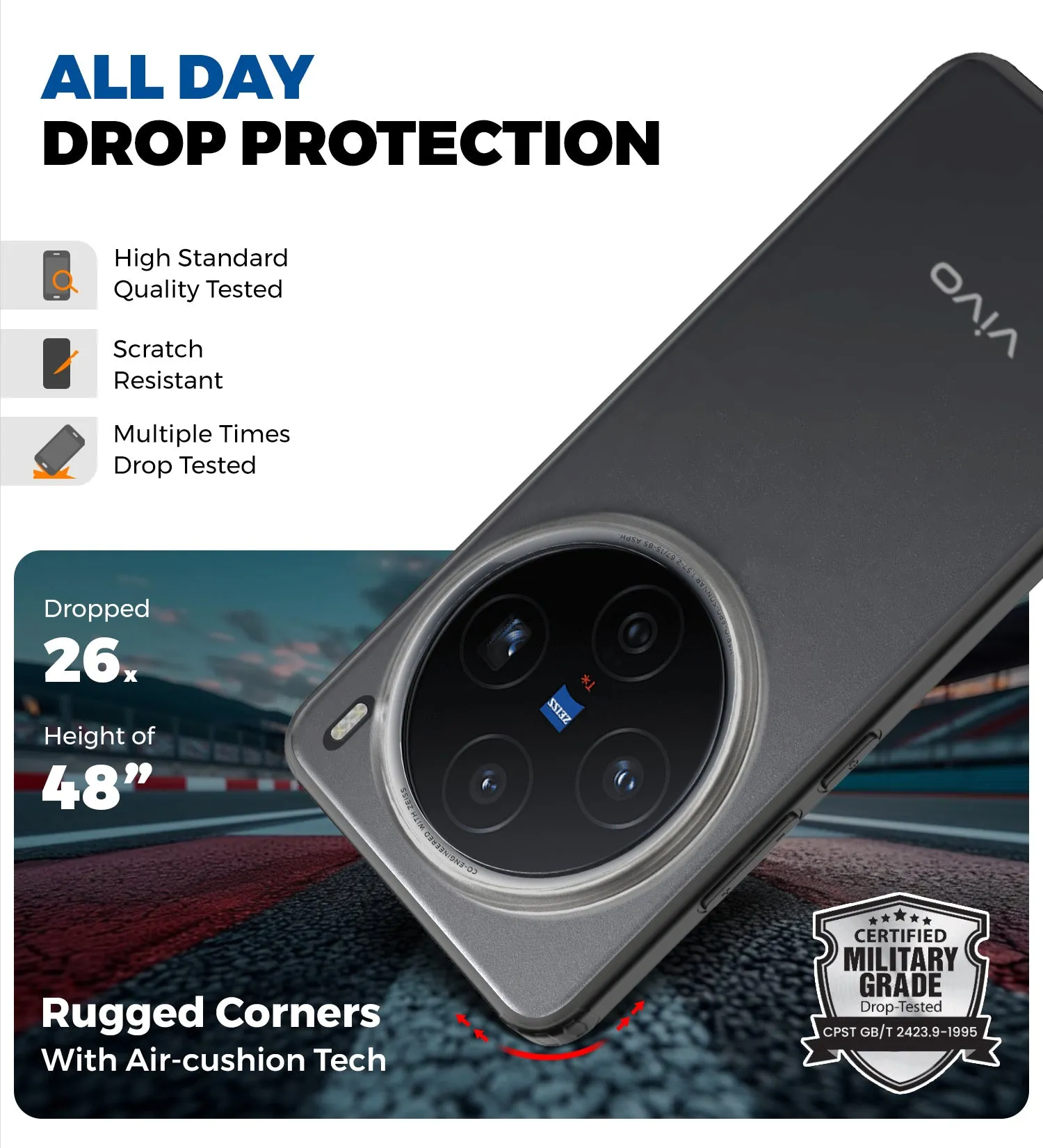 Rugged Frosted Semi Transparent PC Shock Proof Slim Back Cover for Vivo X200 5G, 6.67 inch, Black