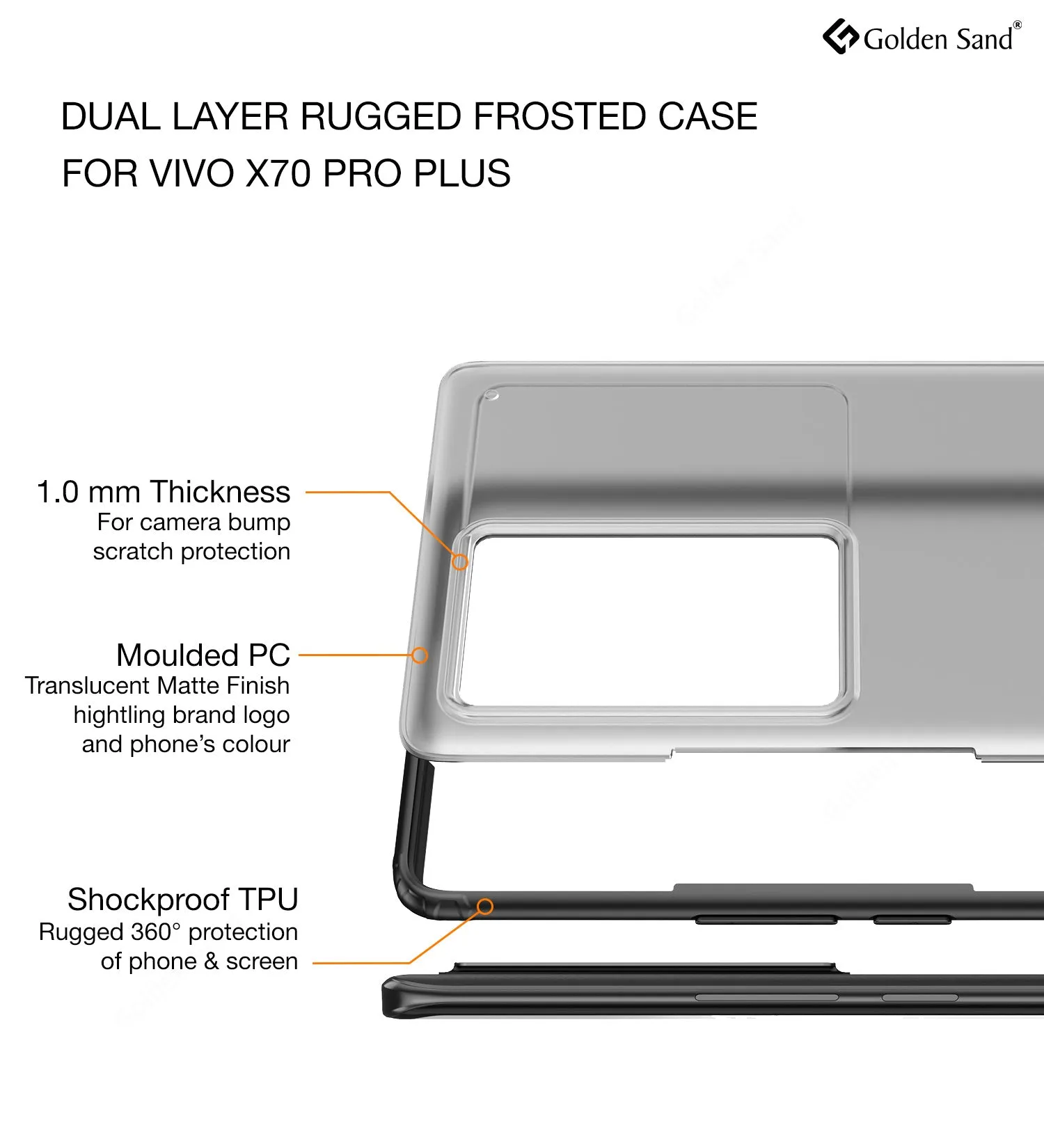 Rugged Frosted Semi Transparent PC Shock Proof Slim Back Cover for Vivo X70 Pro Plus, Vivo X70 Pro  [Not for Vivo X70 Pro], 6.78 inch, Black