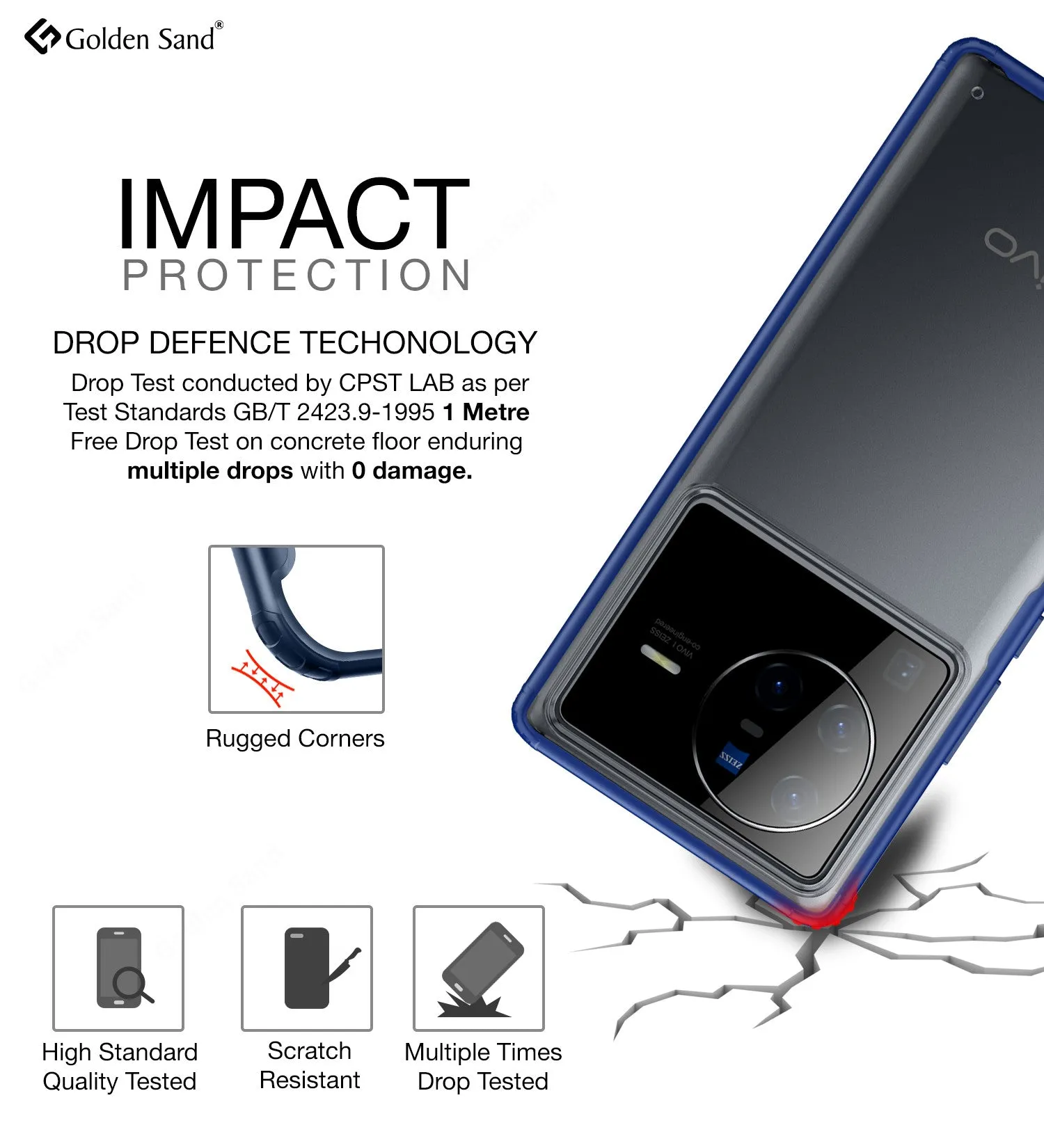 Rugged Frosted Semi Transparent PC Shock Proof Slim Back Cover for Vivo X80 Pro, 6.78 inch, Blue