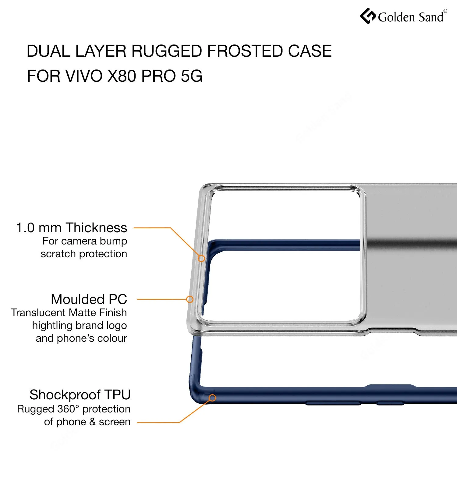 Rugged Frosted Semi Transparent PC Shock Proof Slim Back Cover for Vivo X80 Pro, 6.78 inch, Blue