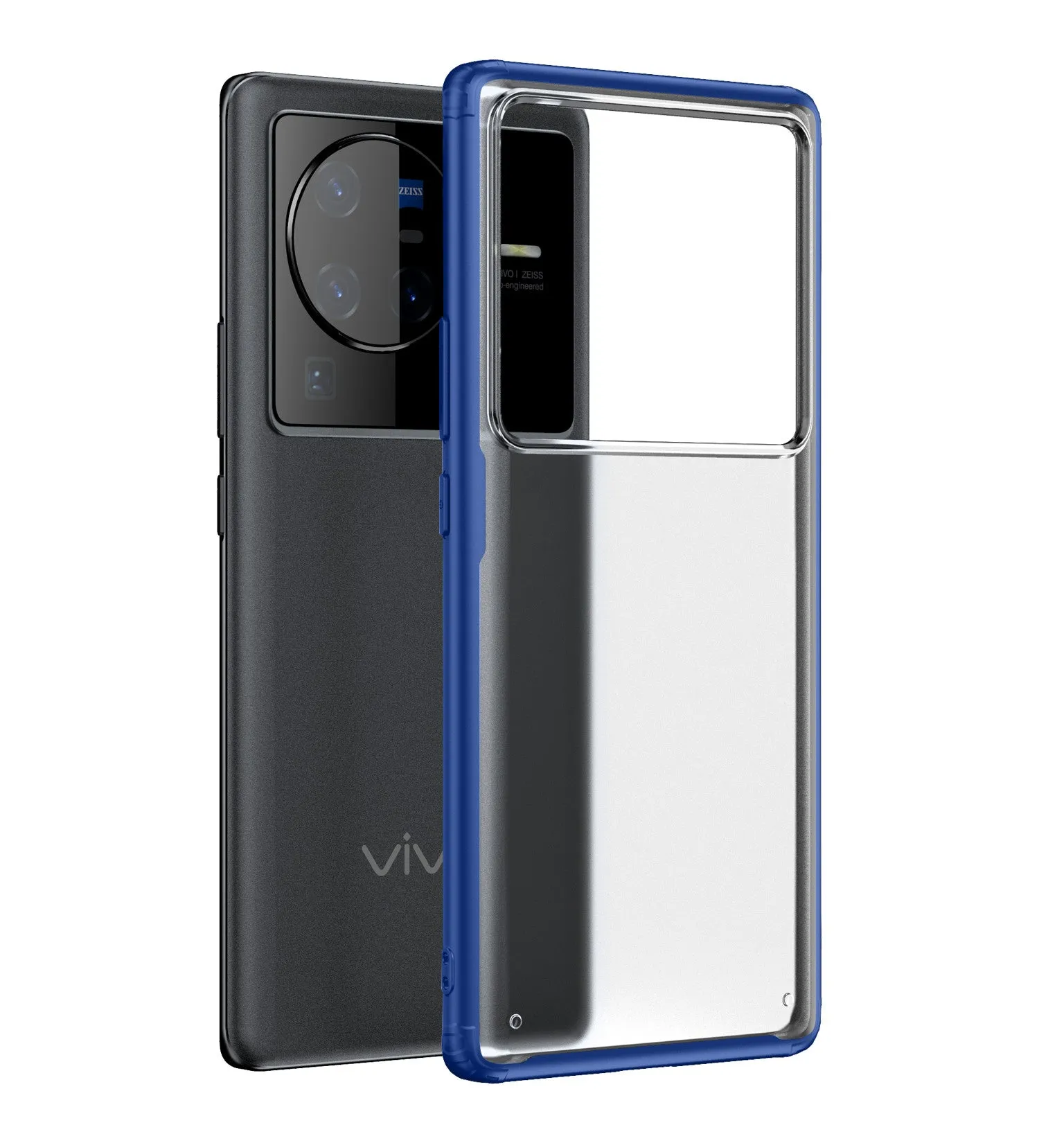 Rugged Frosted Semi Transparent PC Shock Proof Slim Back Cover for Vivo X80 Pro, 6.78 inch, Blue