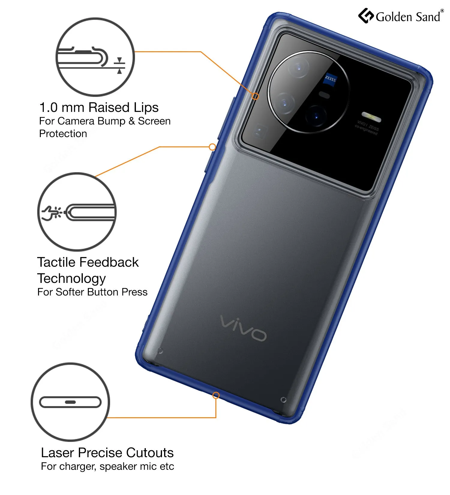 Rugged Frosted Semi Transparent PC Shock Proof Slim Back Cover for Vivo X80 Pro, 6.78 inch, Blue