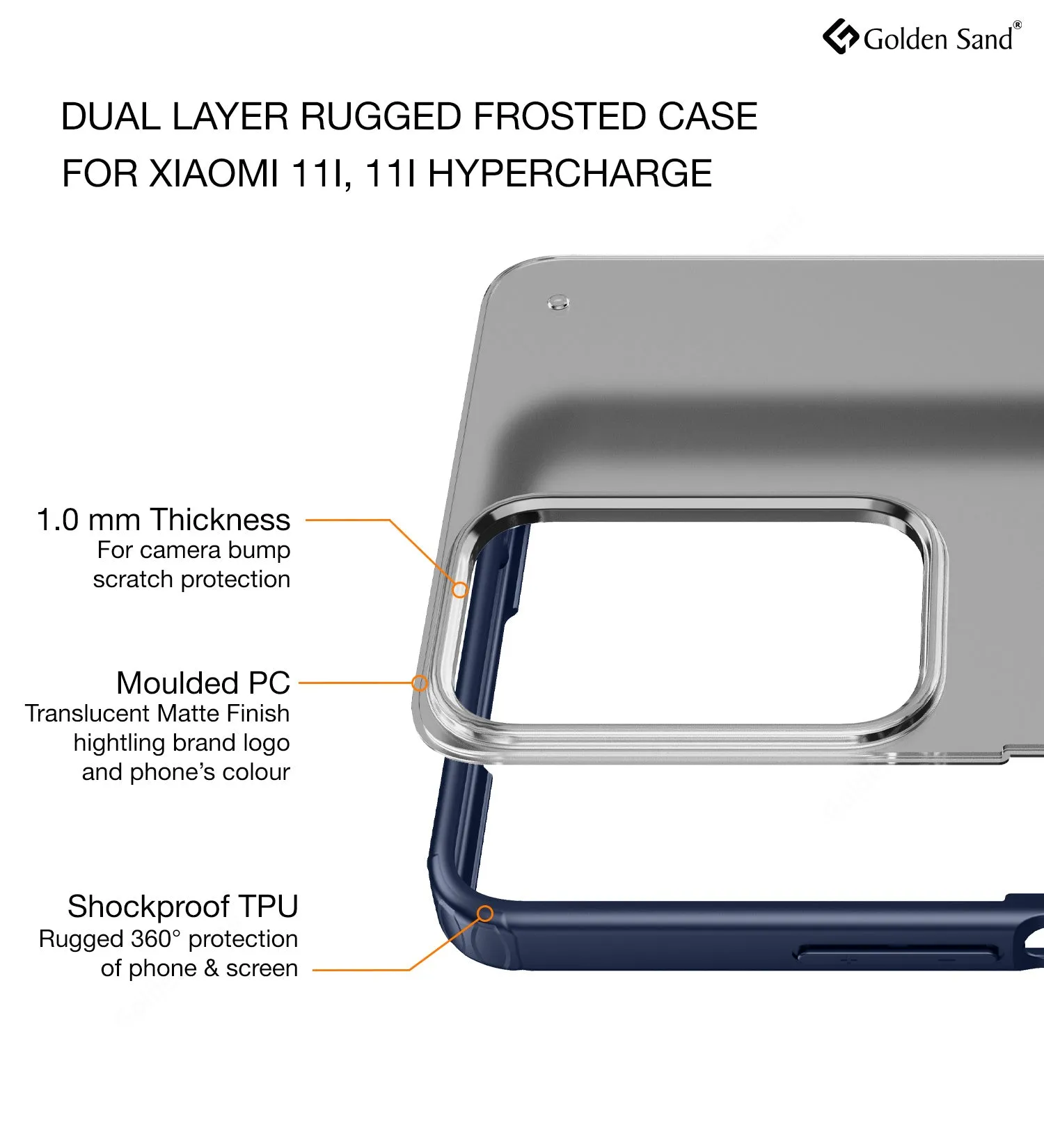 Rugged Frosted Semi Transparent PC Shock Proof Slim Back Cover for Xiaomi 11i, Xiaomi 11i HyperCharge 5G, 6.67 inch, Milkyway Blue