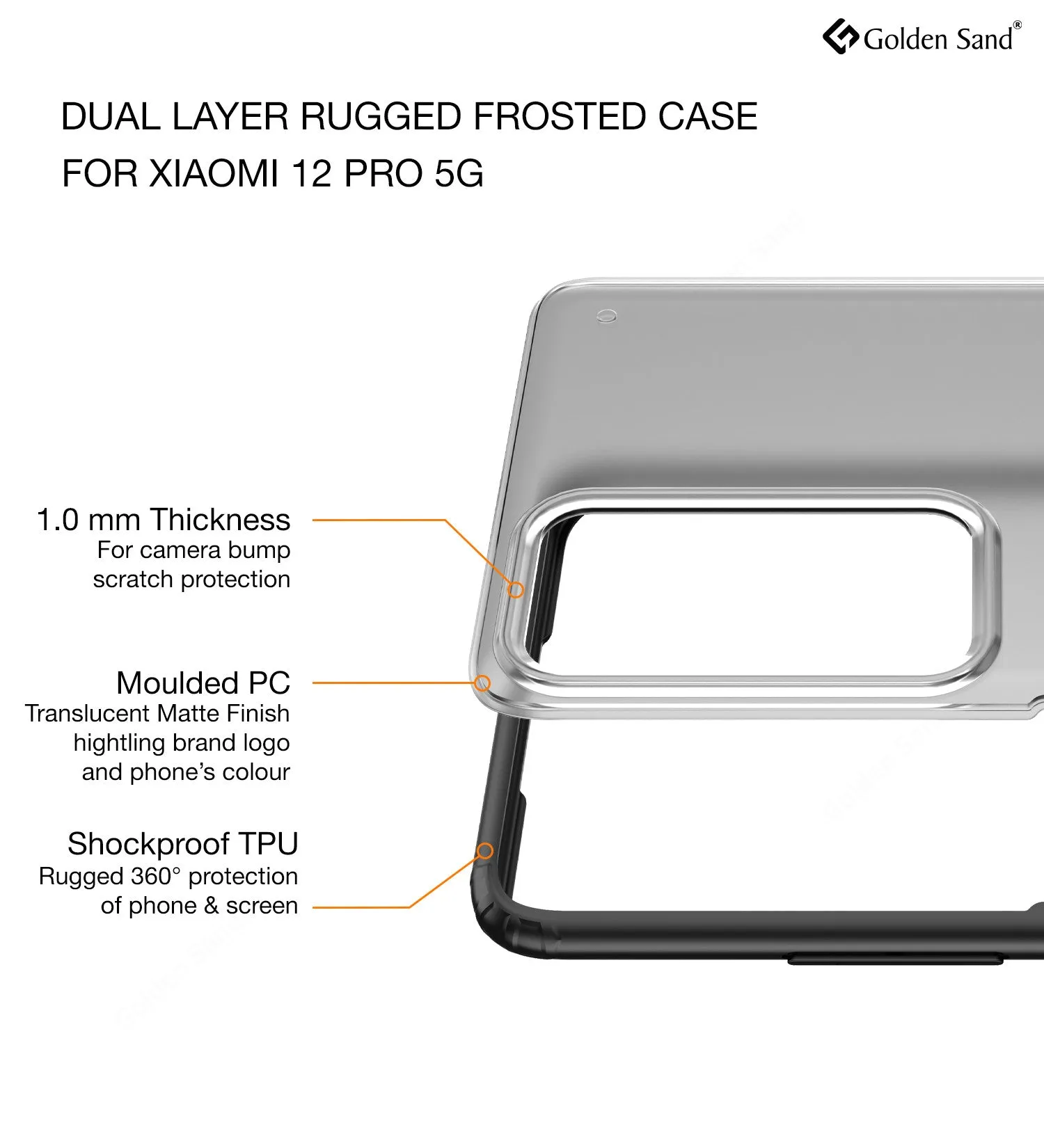 Rugged Frosted Semi Transparent PC Shock Proof Slim Back Cover for Xiaomi 12 Pro 5G, 6.73 inch, Black