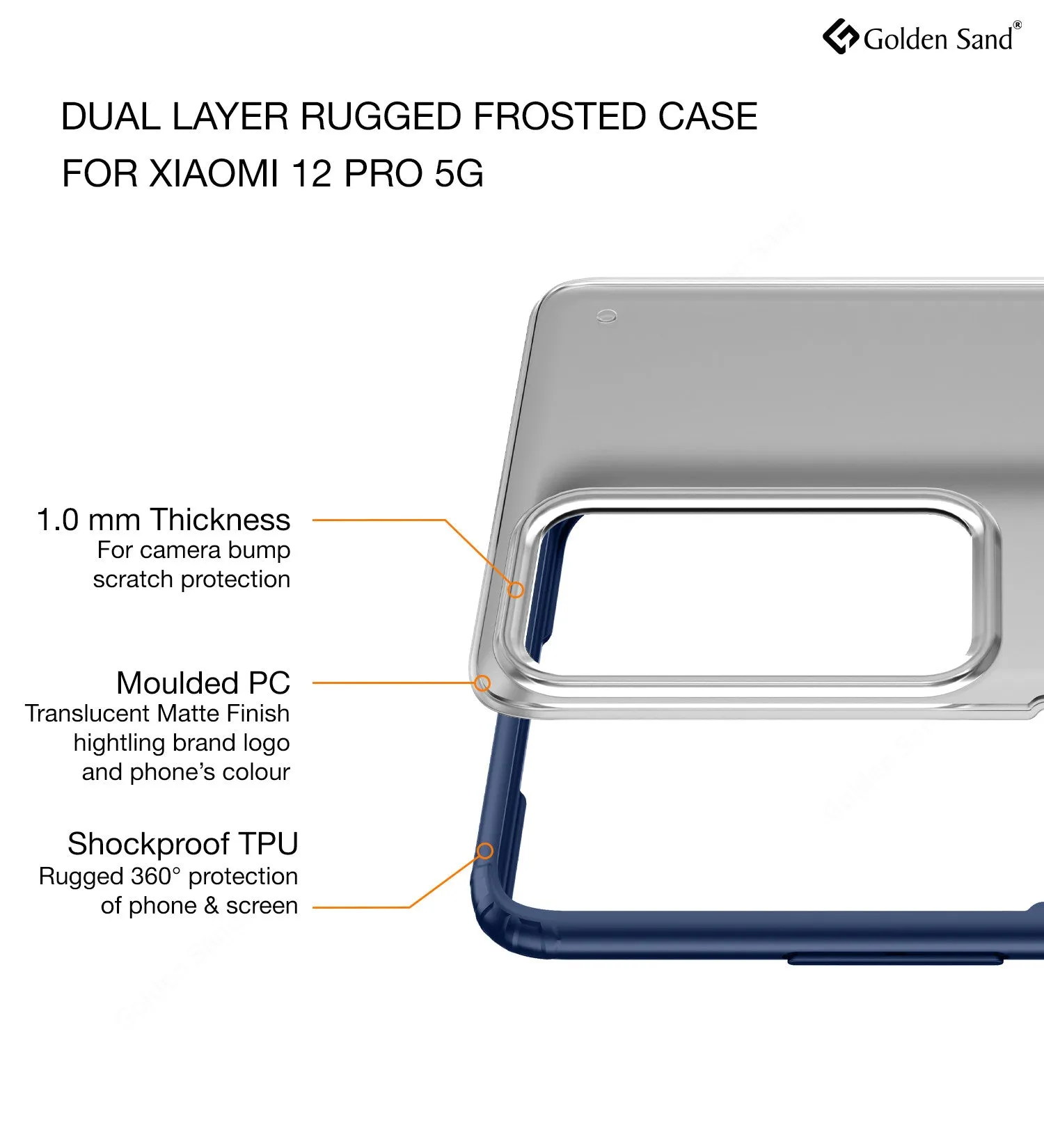 Rugged Frosted Semi Transparent PC Shock Proof Slim Back Cover for Xiaomi 12 Pro 5G, 6.73 inch, Blue