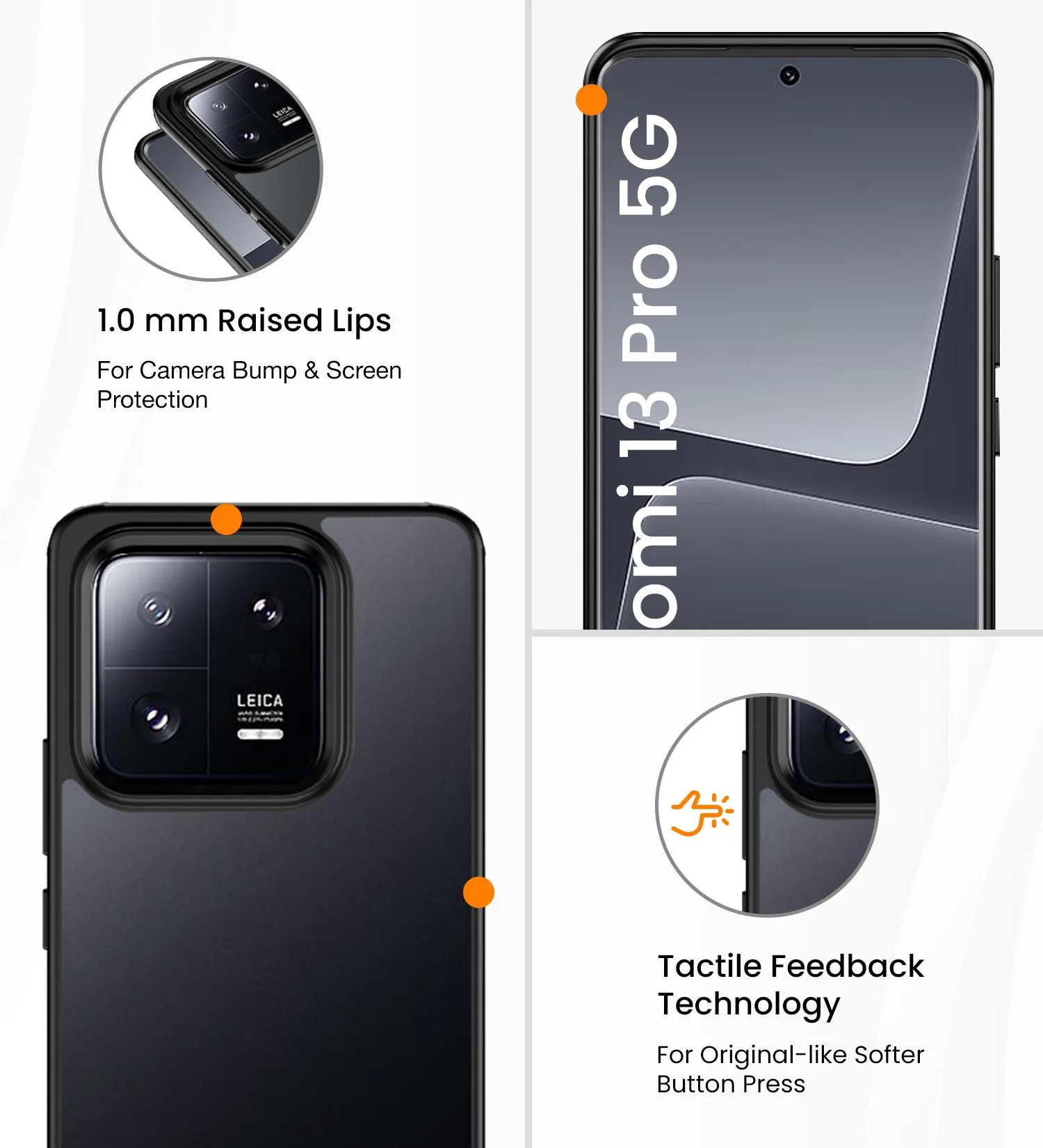 Rugged Frosted Semi Transparent PC Shock Proof Slim Back Cover for Xiaomi 13 Pro 5G, 6.73 inch, Black