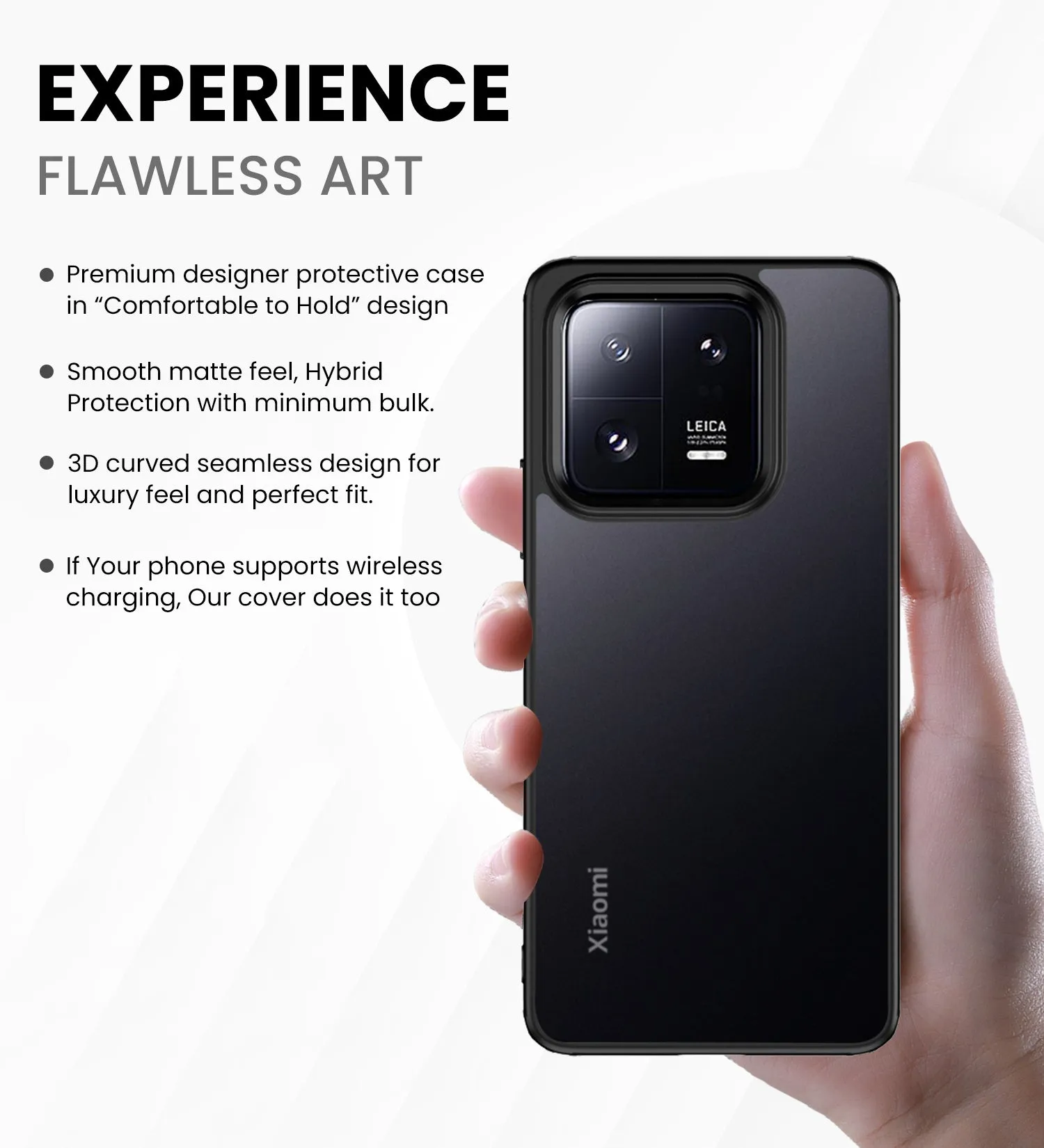 Rugged Frosted Semi Transparent PC Shock Proof Slim Back Cover for Xiaomi 13 Pro 5G, 6.73 inch, Black