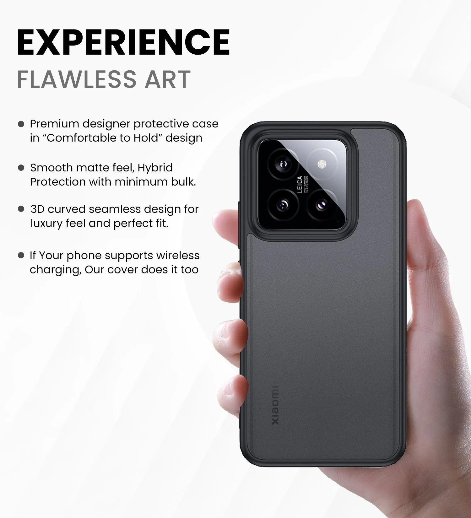 Rugged Frosted Semi Transparent PC Shock Proof Slim Back Cover for Xiaomi 14 5G, 6.36 inch, Black