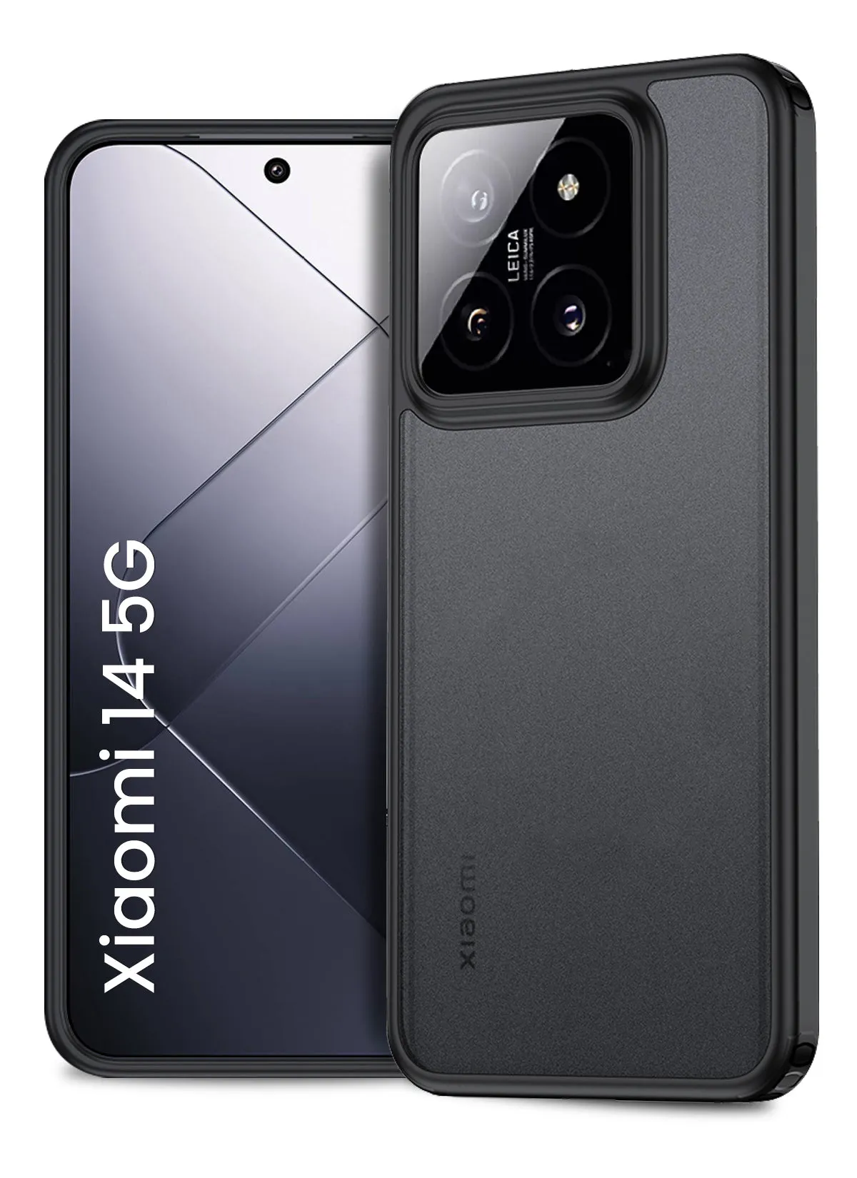Rugged Frosted Semi Transparent PC Shock Proof Slim Back Cover for Xiaomi 14 5G, 6.36 inch, Black