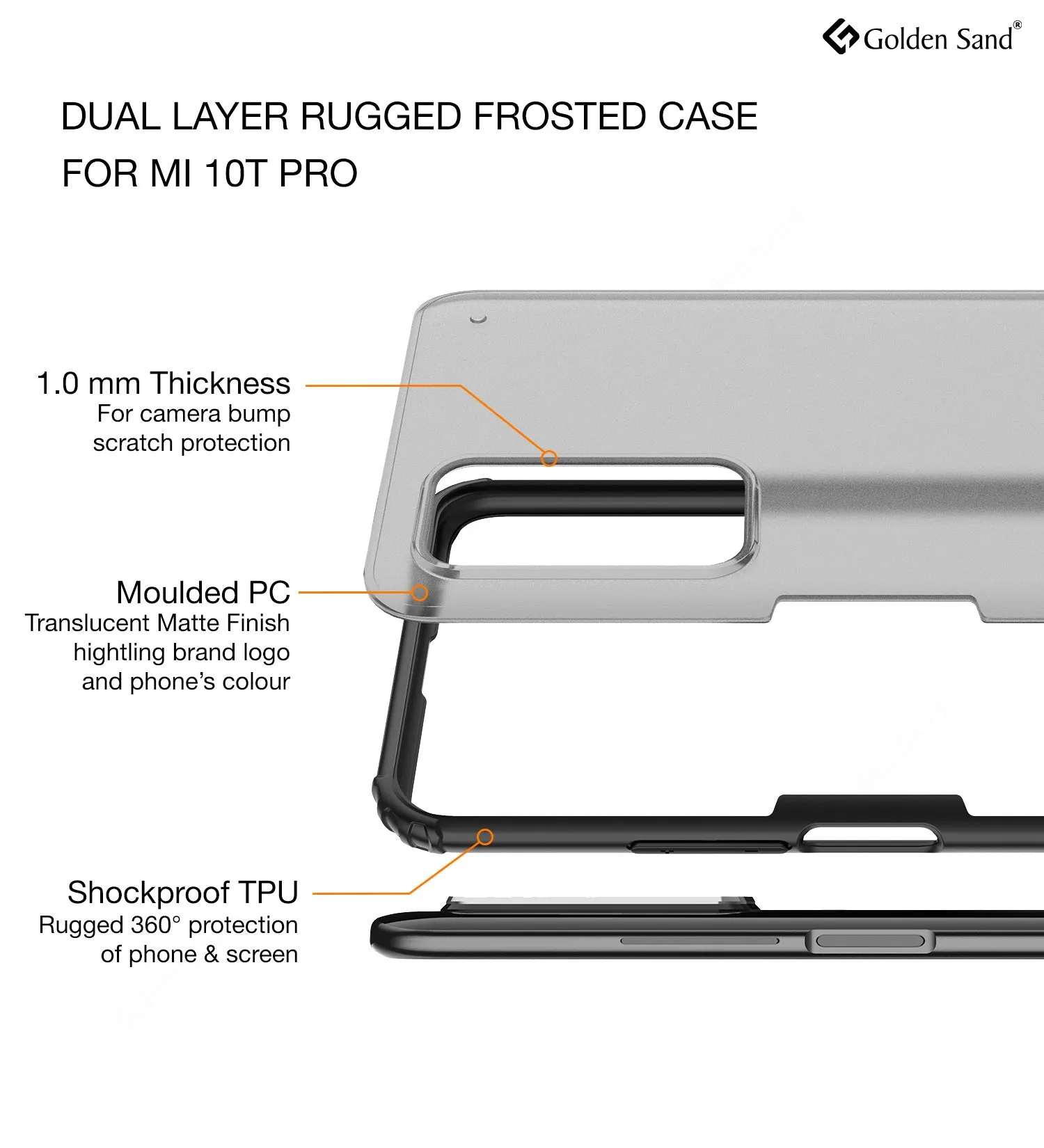 Rugged Frosted Semi Transparent PC Shock Proof Slim Back Cover for Xiaomi Mi 10T Pro, Mi10T, Black