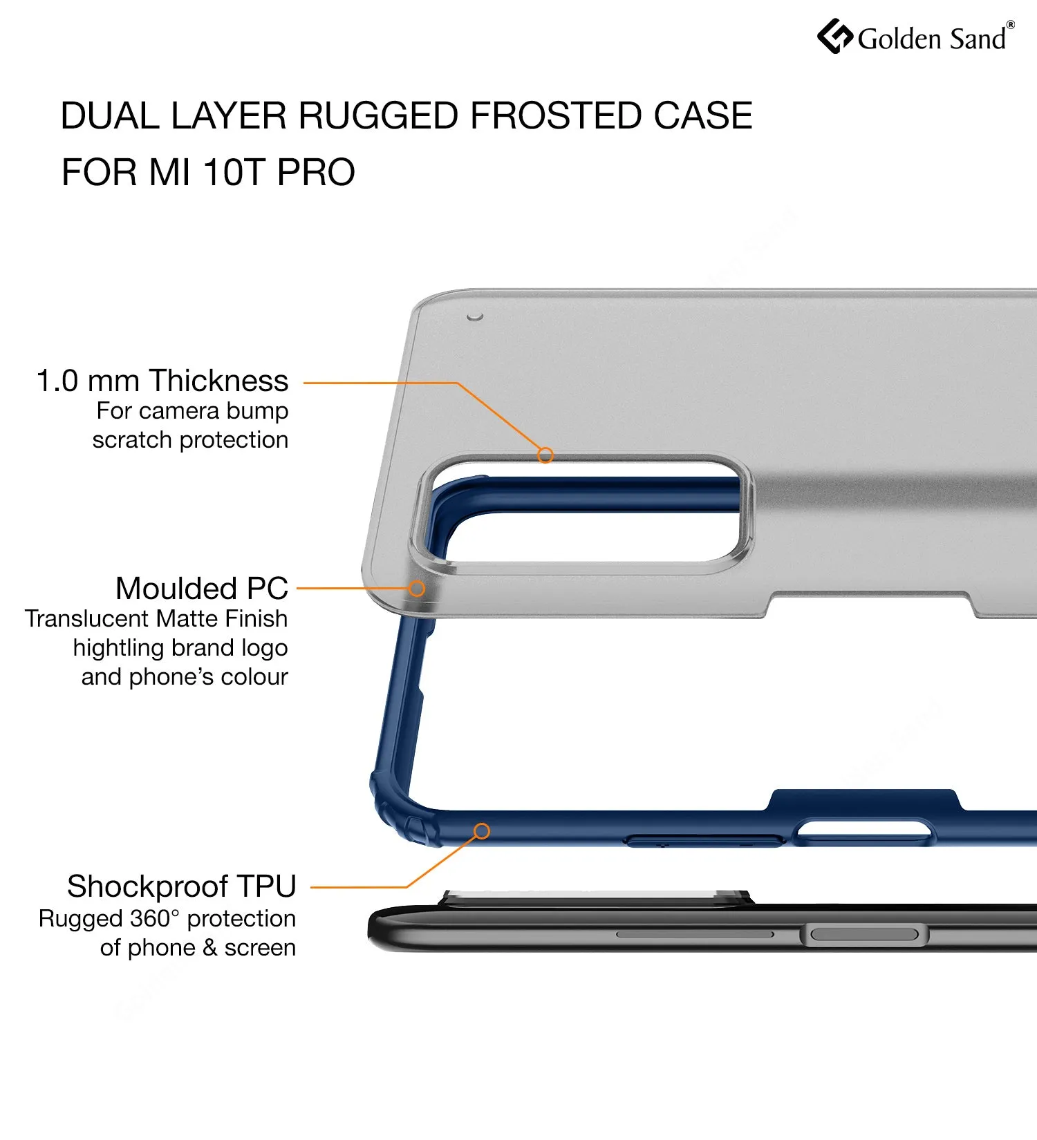 Rugged Frosted Semi Transparent PC Shock Proof Slim Back Cover for Xiaomi Mi 10T Pro, Mi10T, Blue