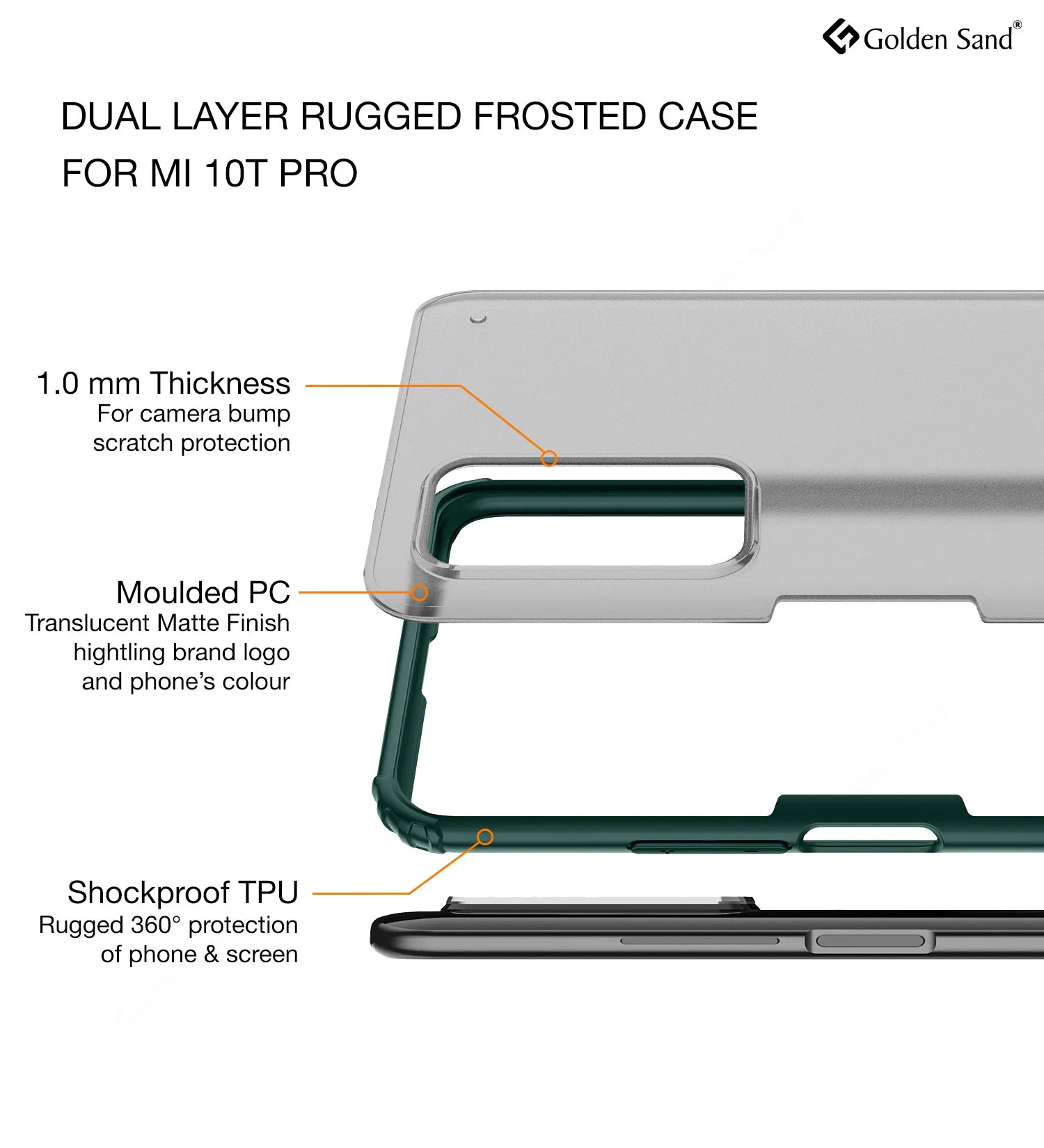 Rugged Frosted Semi Transparent PC Shock Proof Slim Back Cover for Xiaomi Mi 10T Pro, Mi10T, Green