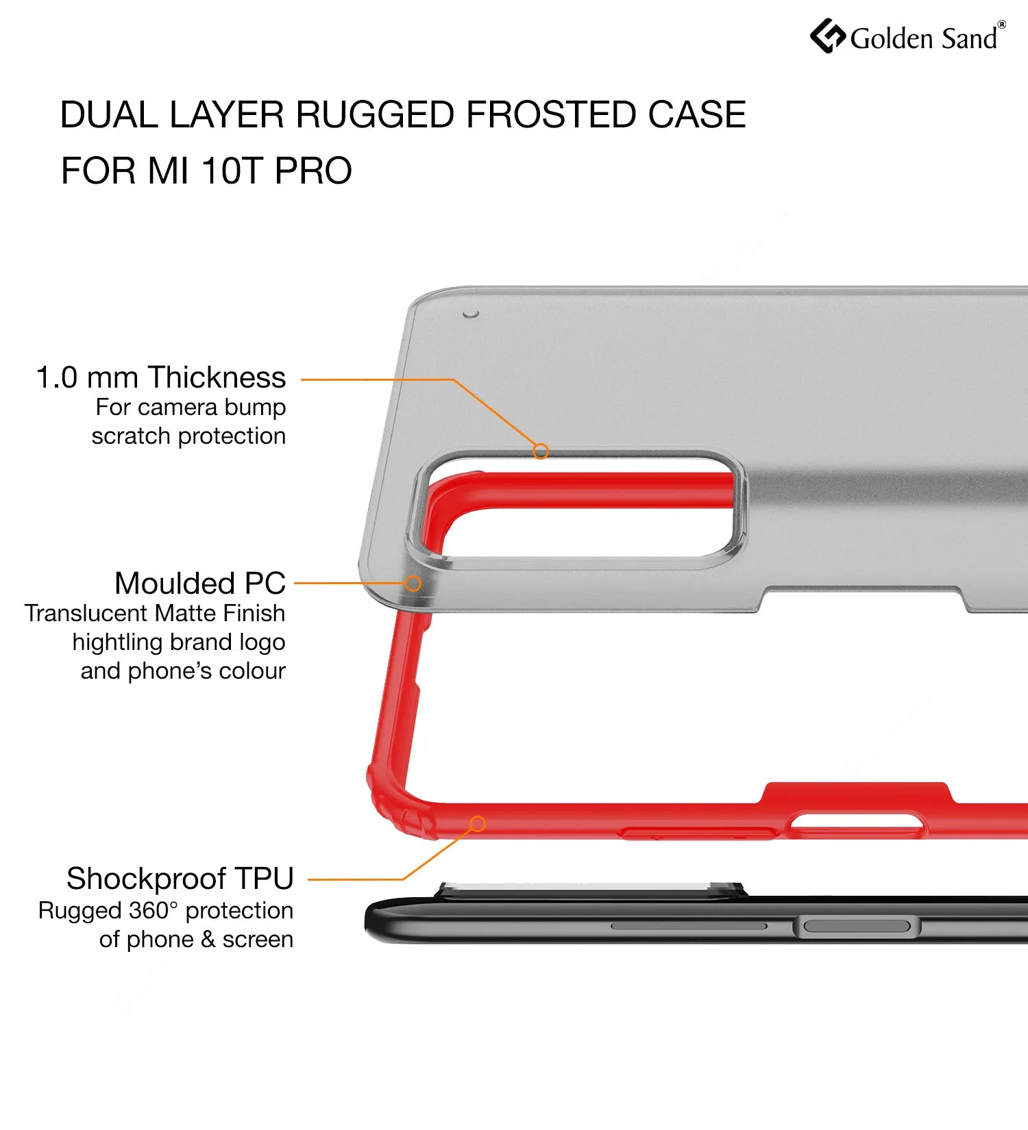 Rugged Frosted Semi Transparent PC Shock Proof Slim Back Cover for Xiaomi Mi 10T Pro, Mi10T, Red