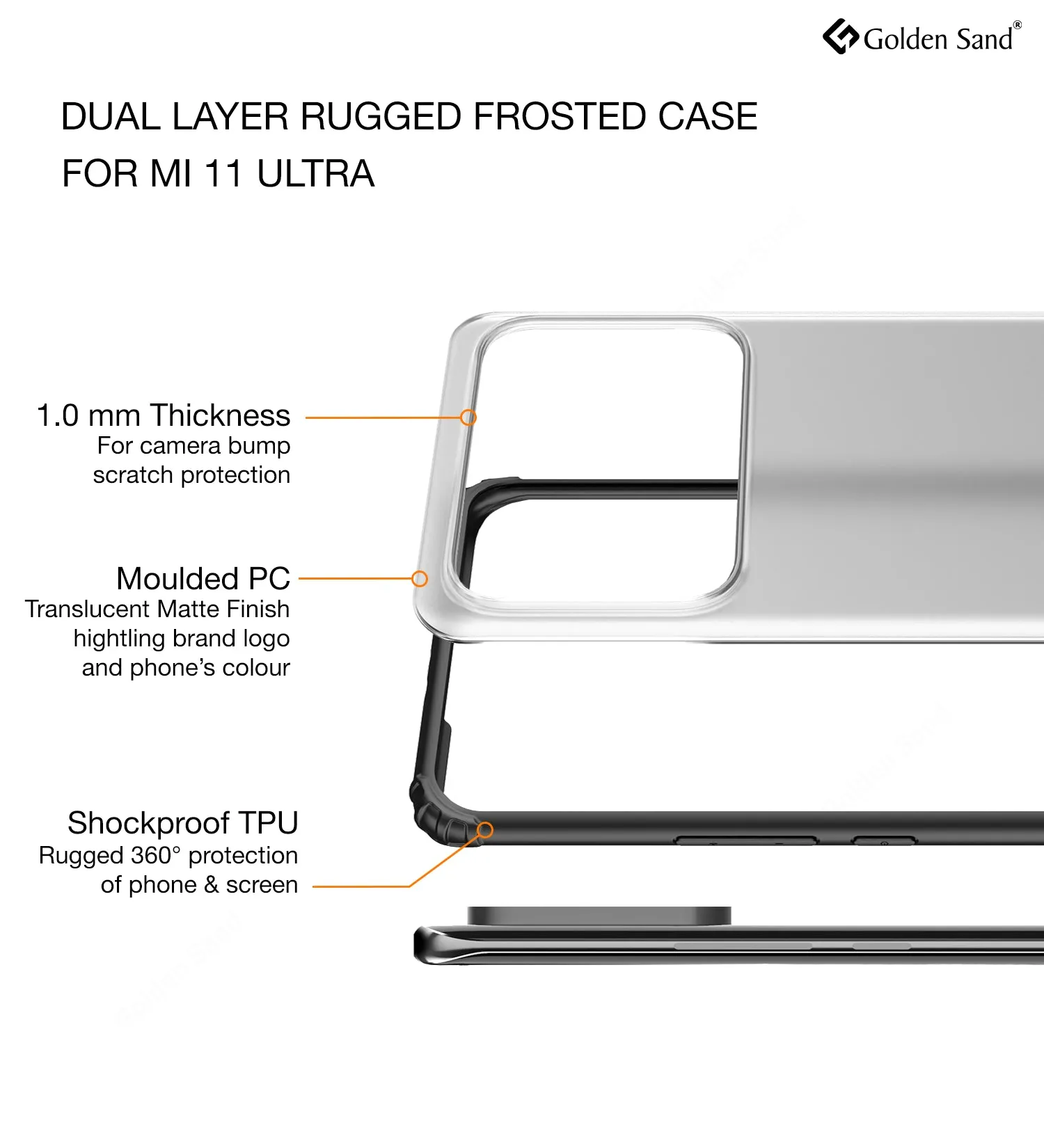Rugged Frosted Semi Transparent PC Shock Proof Slim Back Cover for Xiaomi Mi 11 Ultra, 6.81 inch, Black
