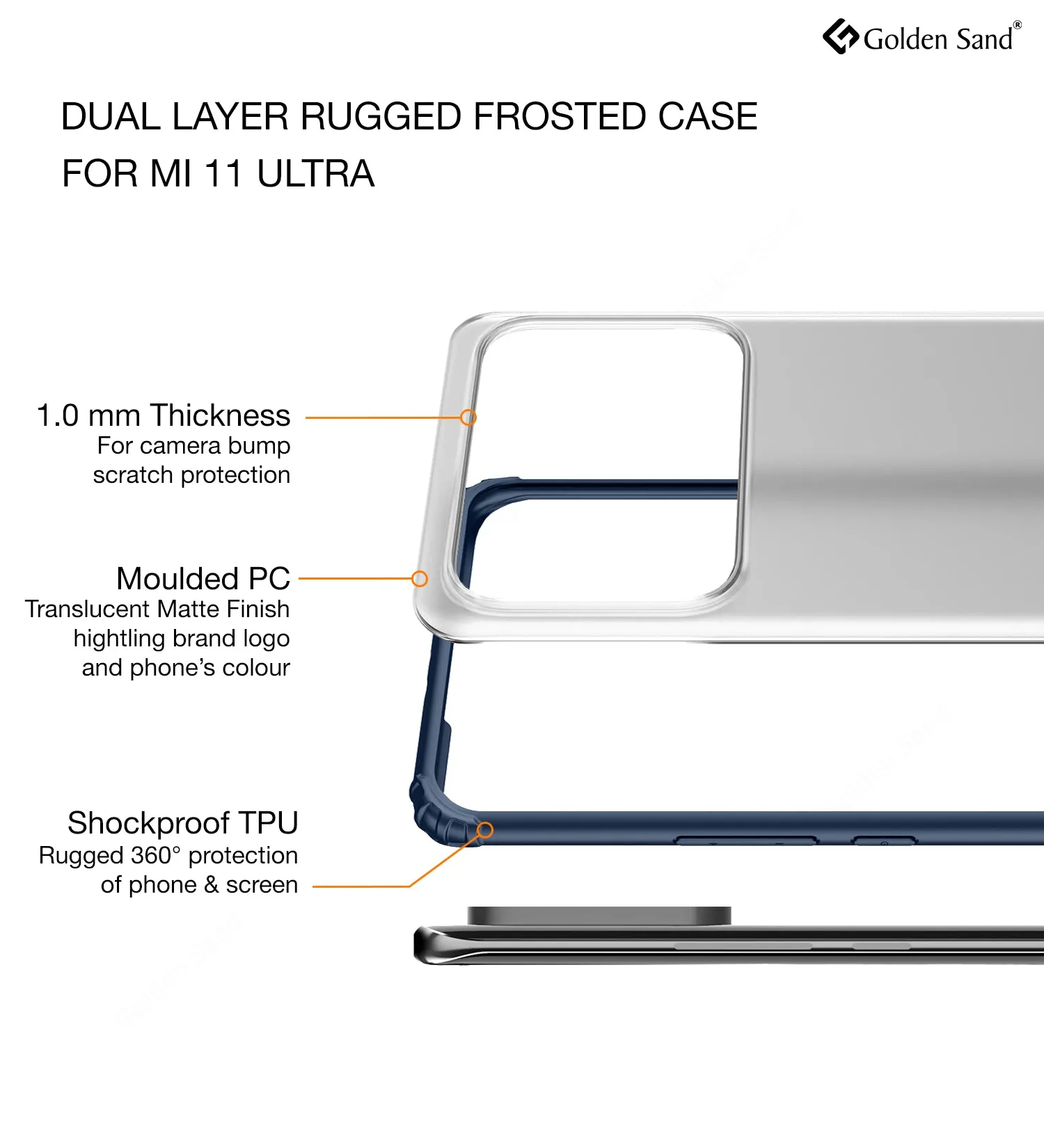 Rugged Frosted Semi Transparent PC Shock Proof Slim Back Cover for Xiaomi Mi 11 Ultra, 6.81 inch, Blue
