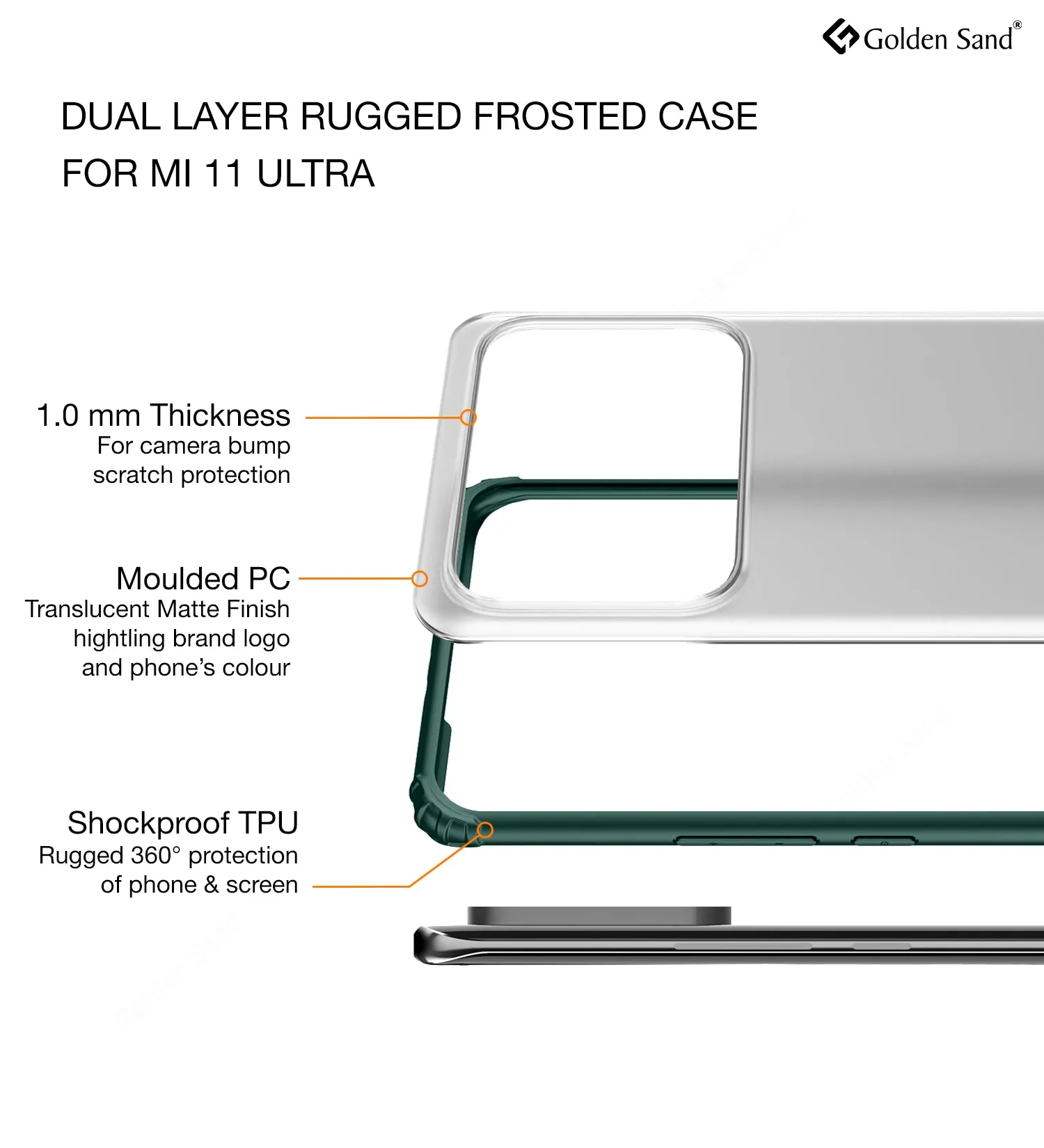 Rugged Frosted Semi Transparent PC Shock Proof Slim Back Cover for Xiaomi Mi 11 Ultra, 6.81 inch, Green