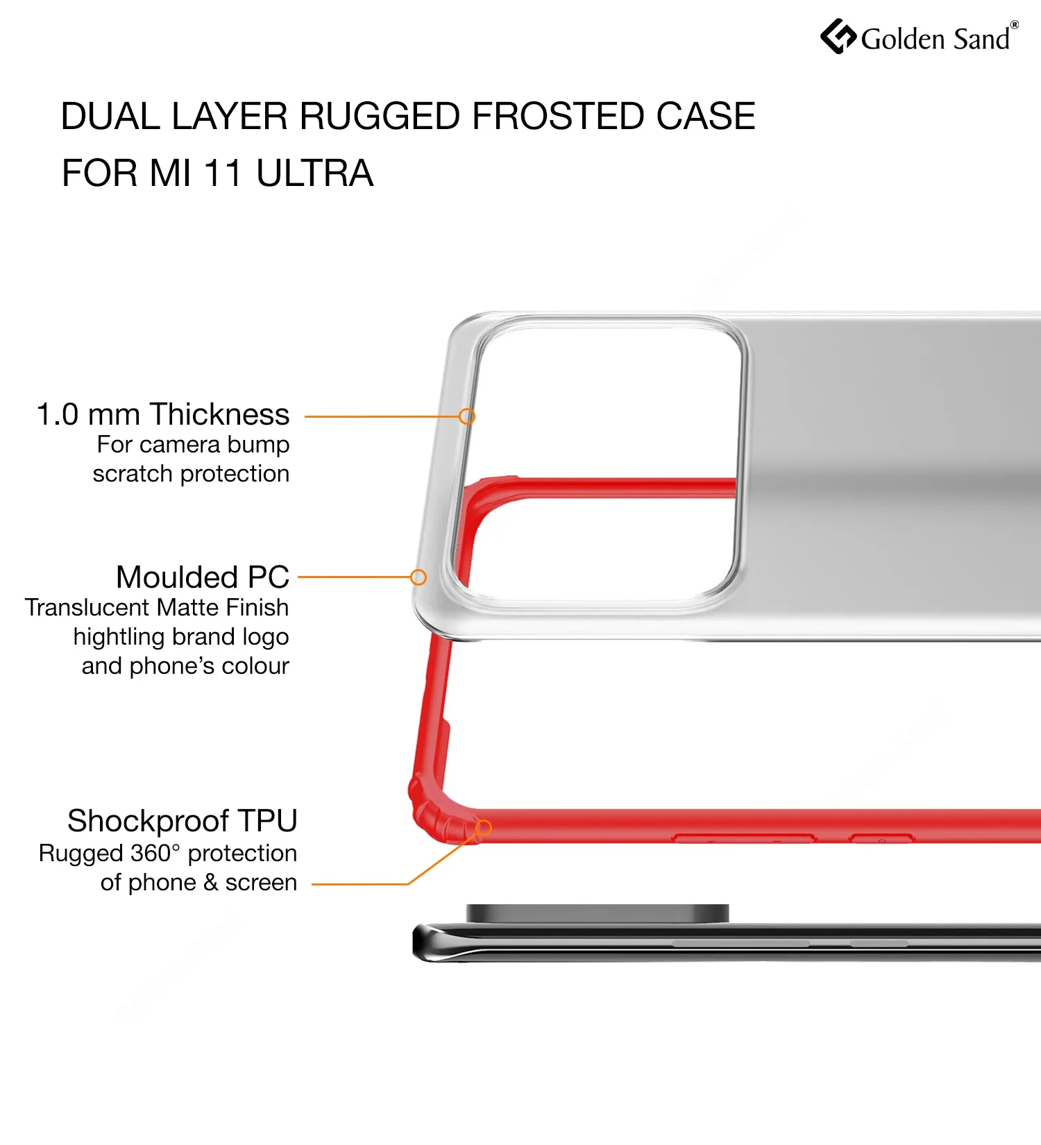 Rugged Frosted Semi Transparent PC Shock Proof Slim Back Cover for Xiaomi Mi 11 Ultra, 6.81 inch, Red