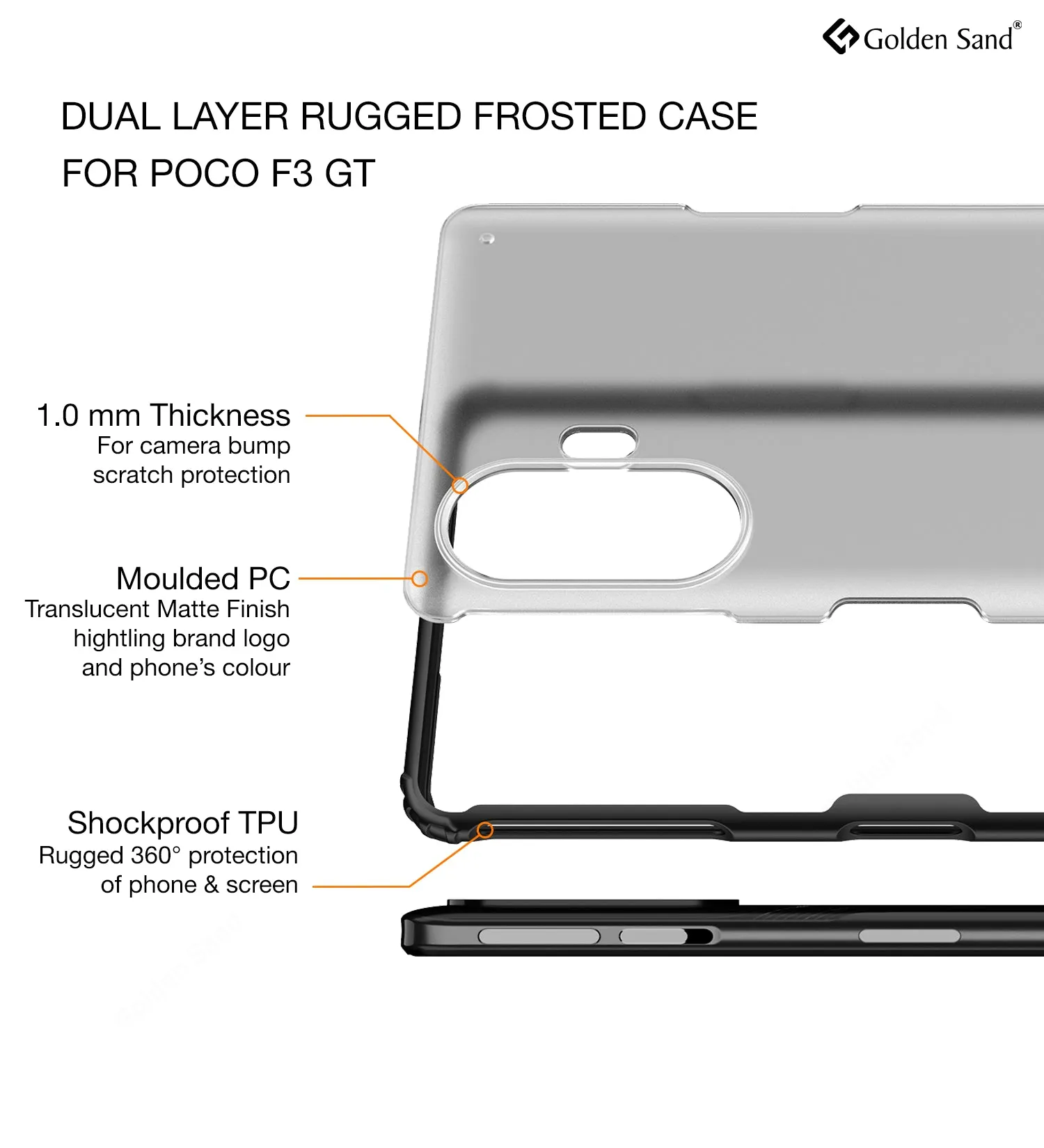 Rugged Frosted Semi Transparent PC Shock Proof Slim Back Cover for Xiaomi Poco F3 GT, 6.67 inch, Black