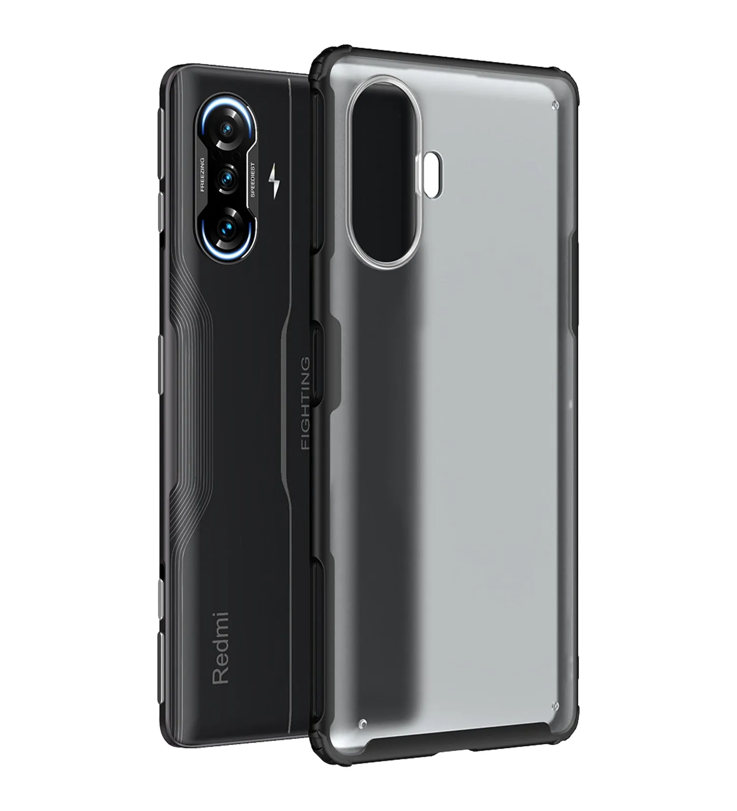 Rugged Frosted Semi Transparent PC Shock Proof Slim Back Cover for Xiaomi Poco F3 GT, 6.67 inch, Black