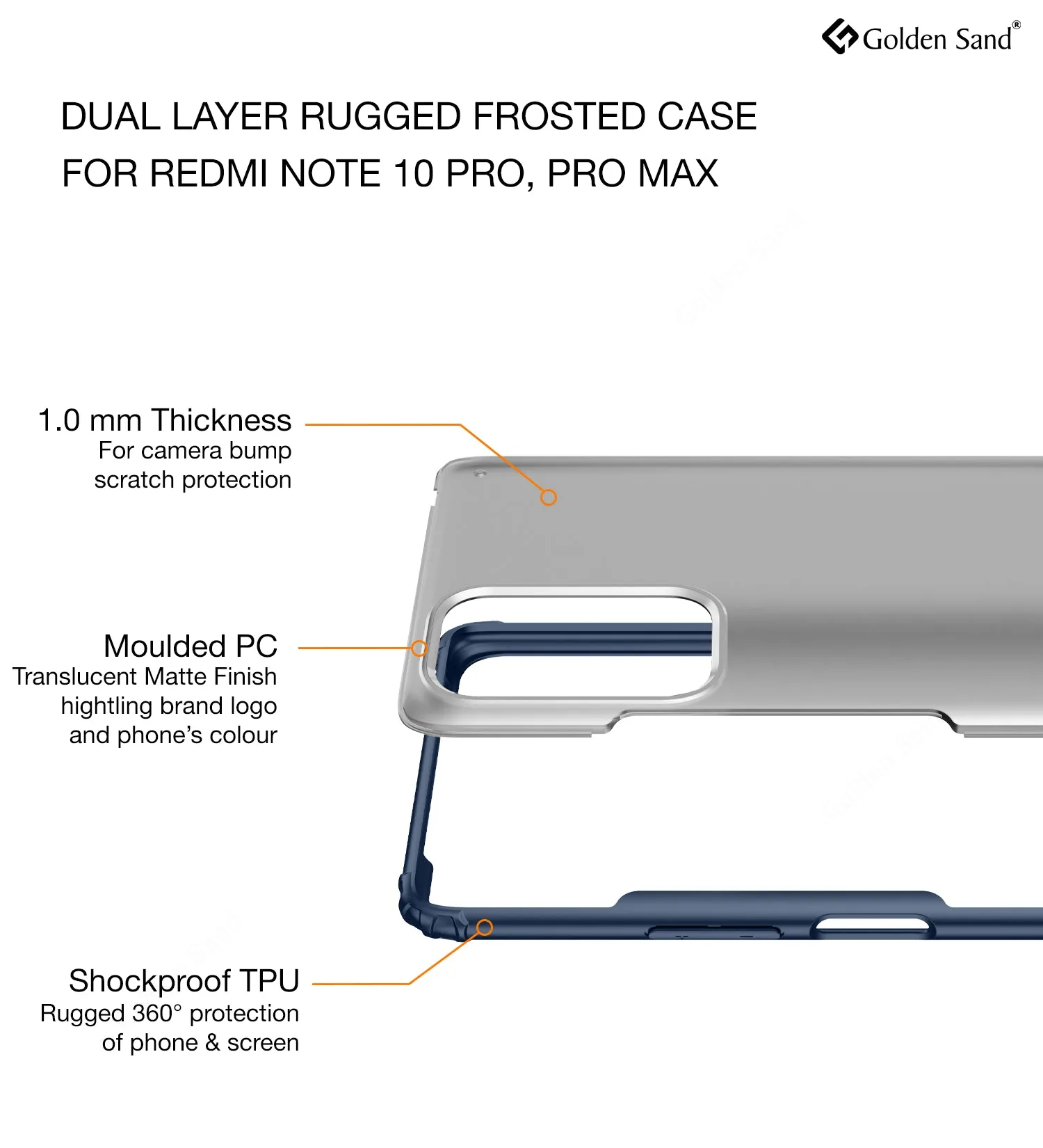 Rugged Frosted Semi Transparent PC Shock Proof Slim Back Cover for Xiaomi Redmi Note 10 Pro, Xiaomi Redmi Note 10 Pro Max, 6.67 inch, Blue