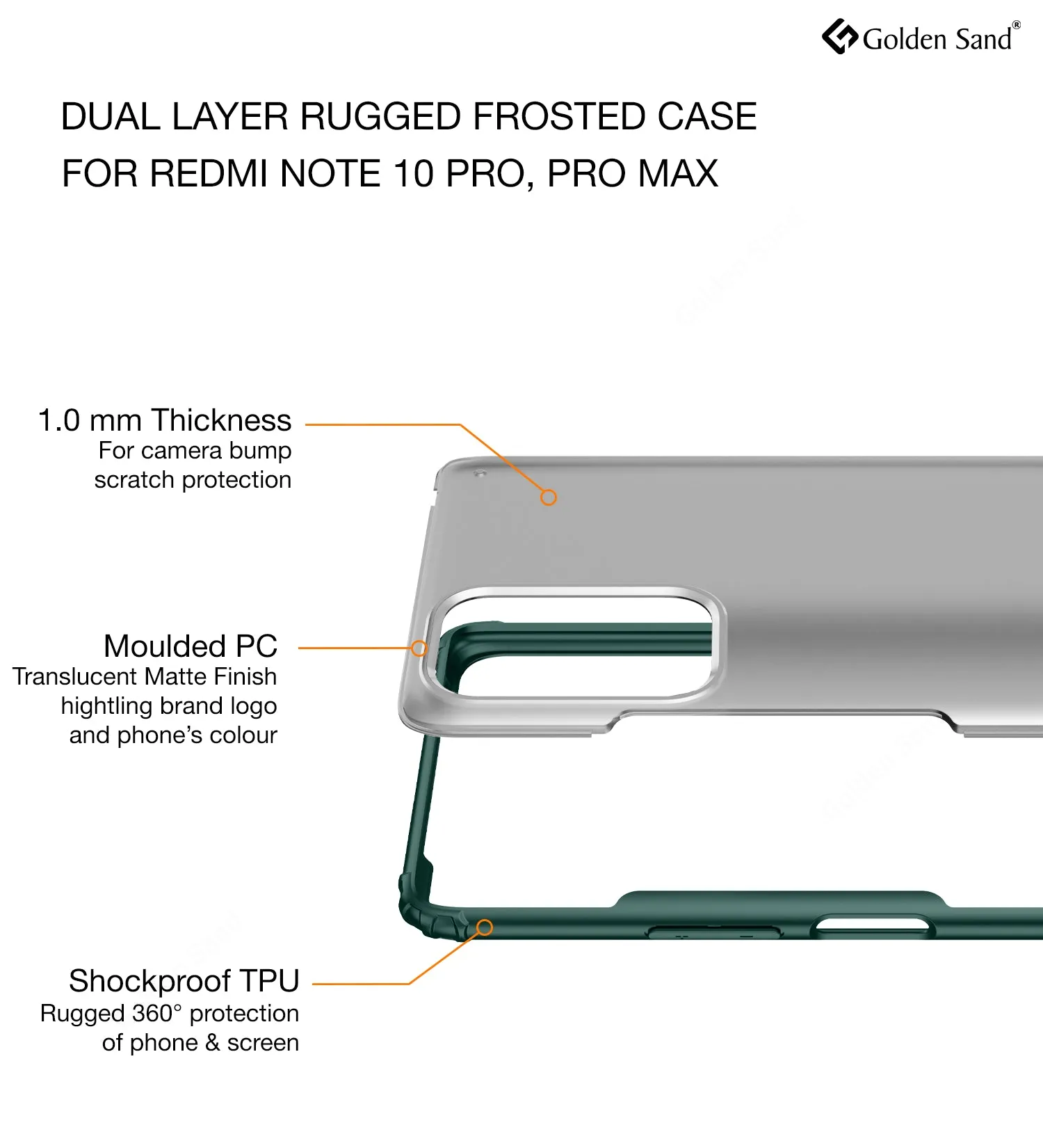 Rugged Frosted Semi Transparent PC Shock Proof Slim Back Cover for Xiaomi Redmi Note 10 Pro, Xiaomi Redmi Note 10 Pro Max, 6.67 inch, Green