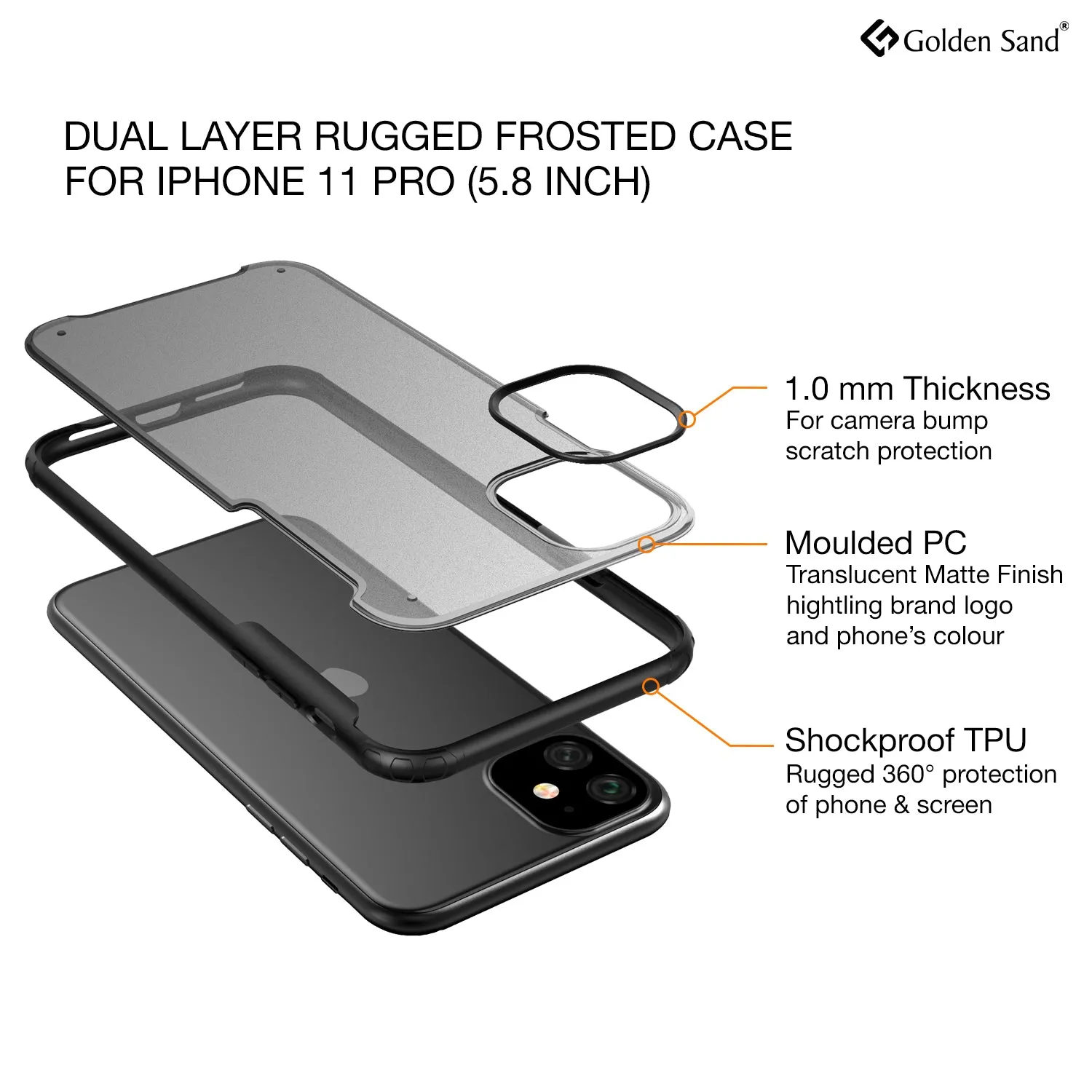 Rugged Frosted Series Hybrid Translucent Back Cover for Apple iPhone 11 6.1 inch, Black