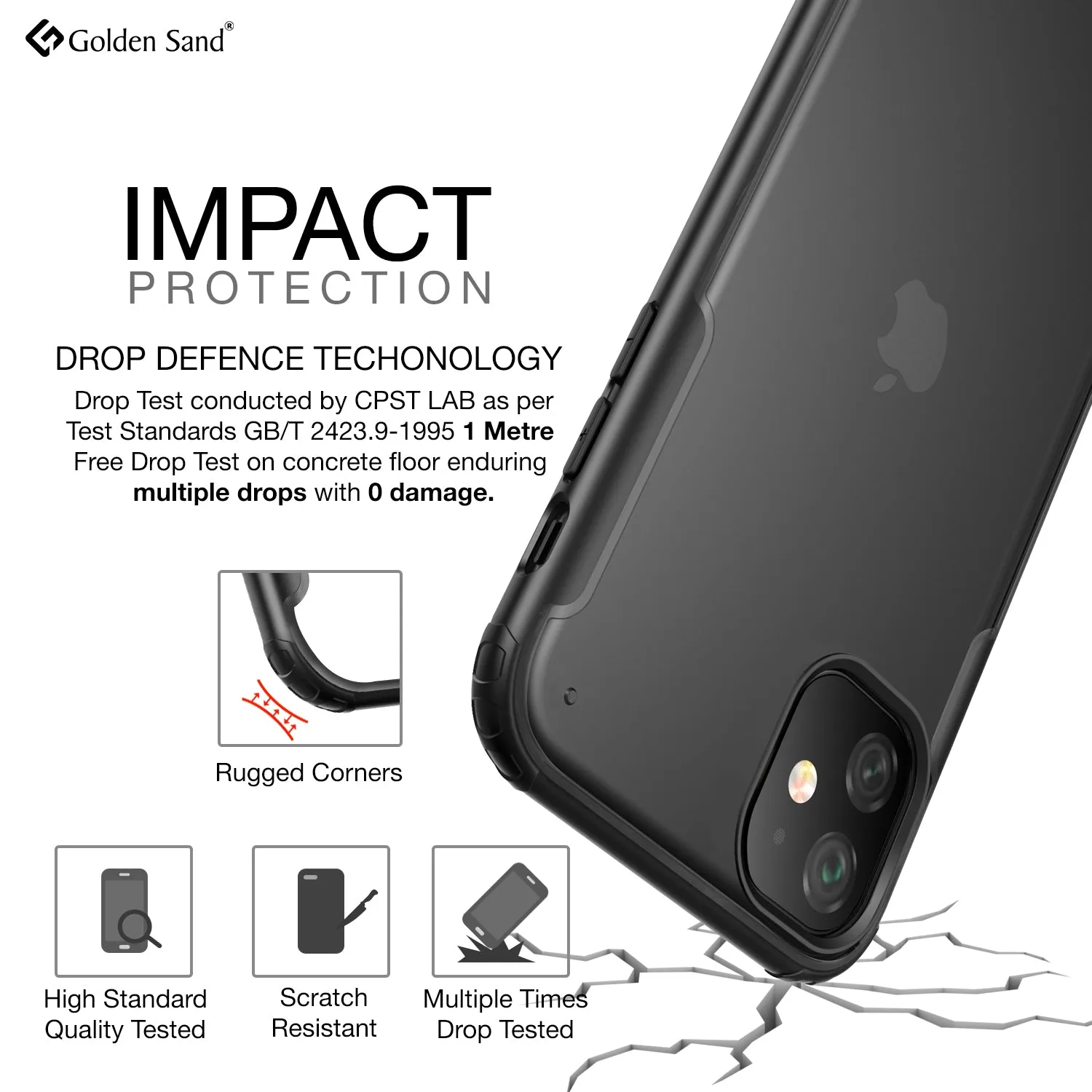 Rugged Frosted Series Hybrid Translucent Back Cover for Apple iPhone 11 6.1 inch, Black