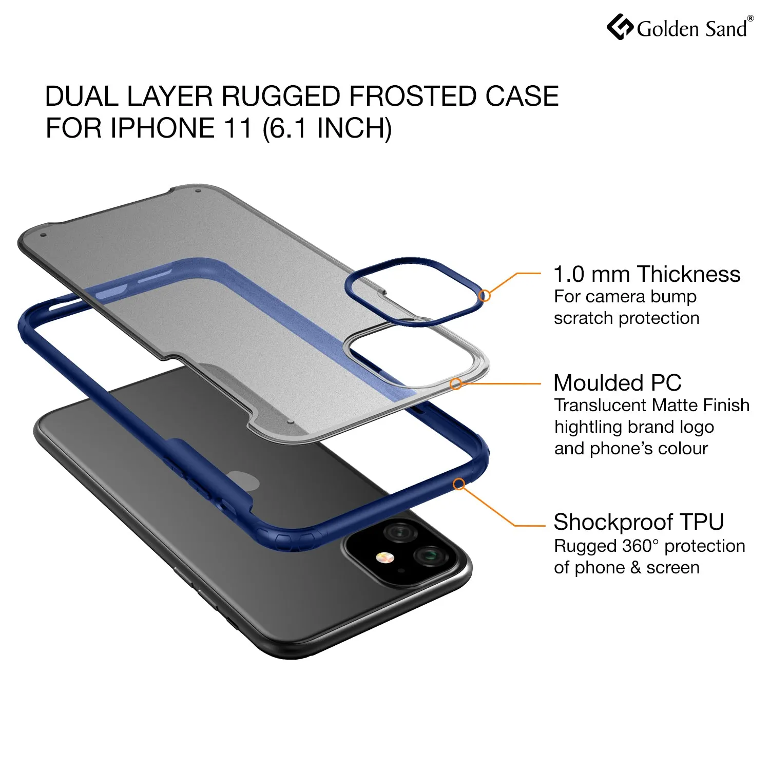 Rugged Frosted Series Hybrid Translucent Back Cover for Apple iPhone 11 6.1 inch, Blue