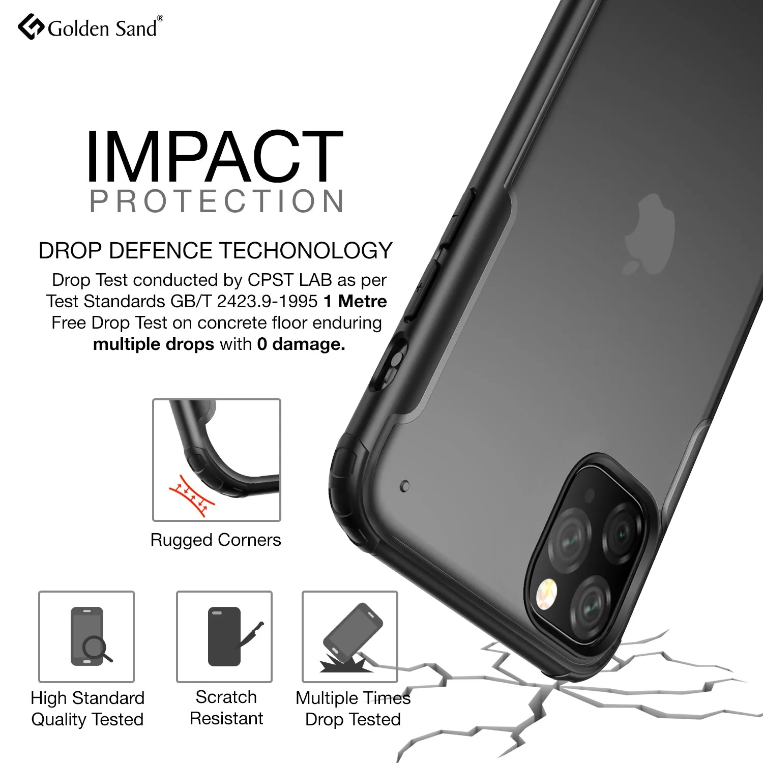 Rugged Frosted Series Hybrid Translucent Back Cover for Apple iPhone 11 Pro Max 6.5 inch, Black