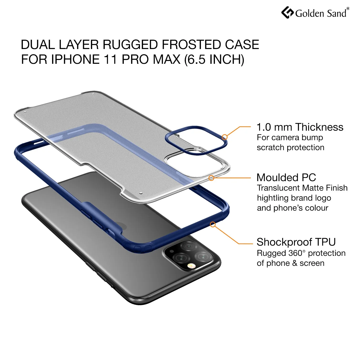 Rugged Frosted Series Hybrid Translucent Back Cover for Apple iPhone 11 Pro Max 6.5 inch, Blue