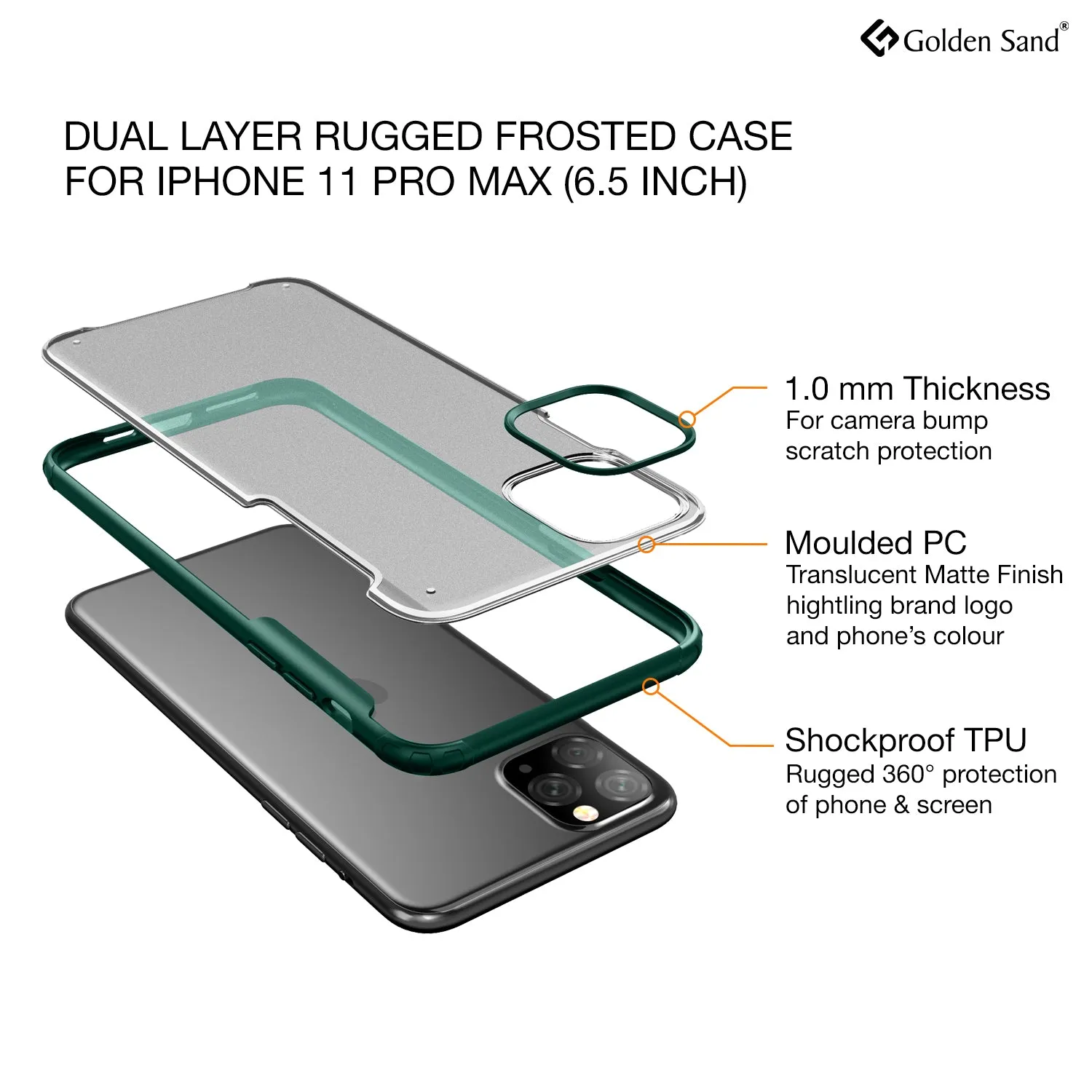 Rugged Frosted Series Hybrid Translucent Back Cover for Apple iPhone 11 Pro Max 6.5 inch, Green