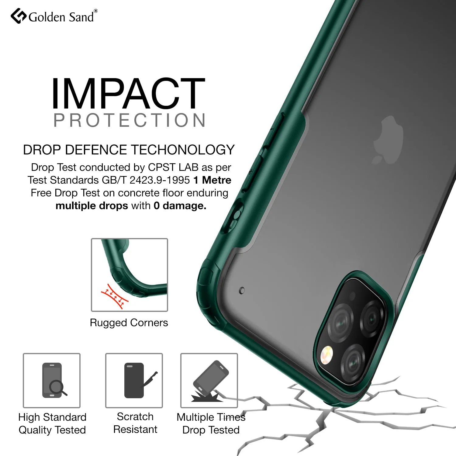 Rugged Frosted Series Hybrid Translucent Back Cover for Apple iPhone 11 Pro Max 6.5 inch, Green