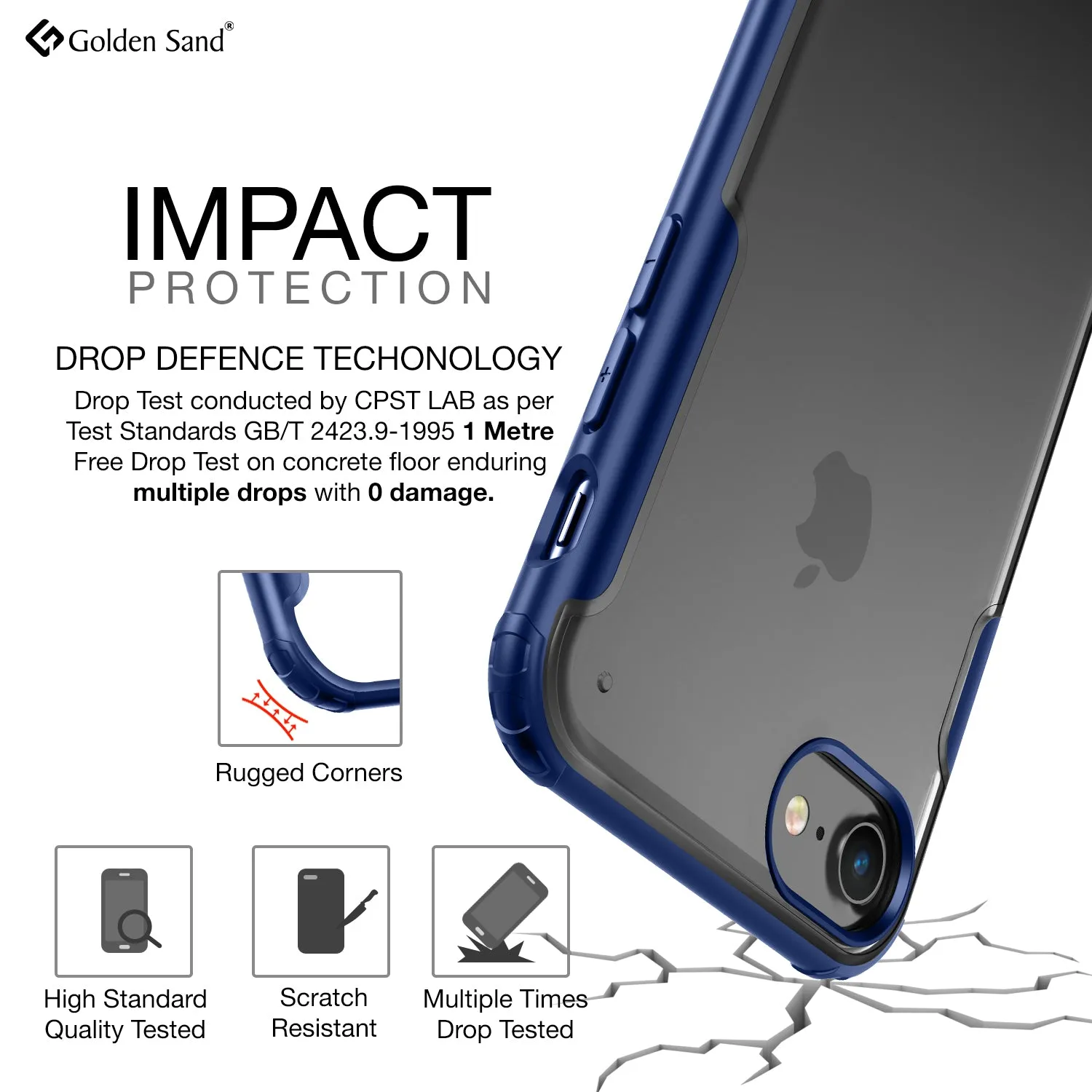 Rugged Frosted Series Hybrid Translucent Back Cover for Apple iPhone 6, 6s, 7, 8, SE 2020 4.7 inch, Blue