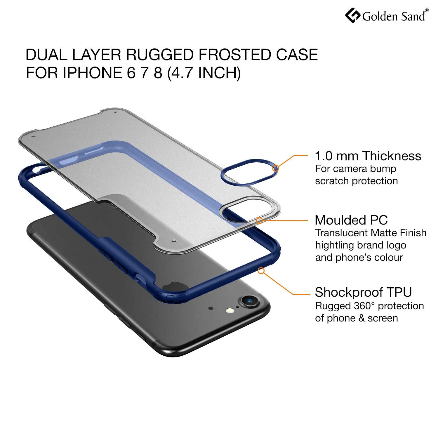 Rugged Frosted Series Hybrid Translucent Back Cover for Apple iPhone 6, 6s, 7, 8, SE 2020 4.7 inch, Blue