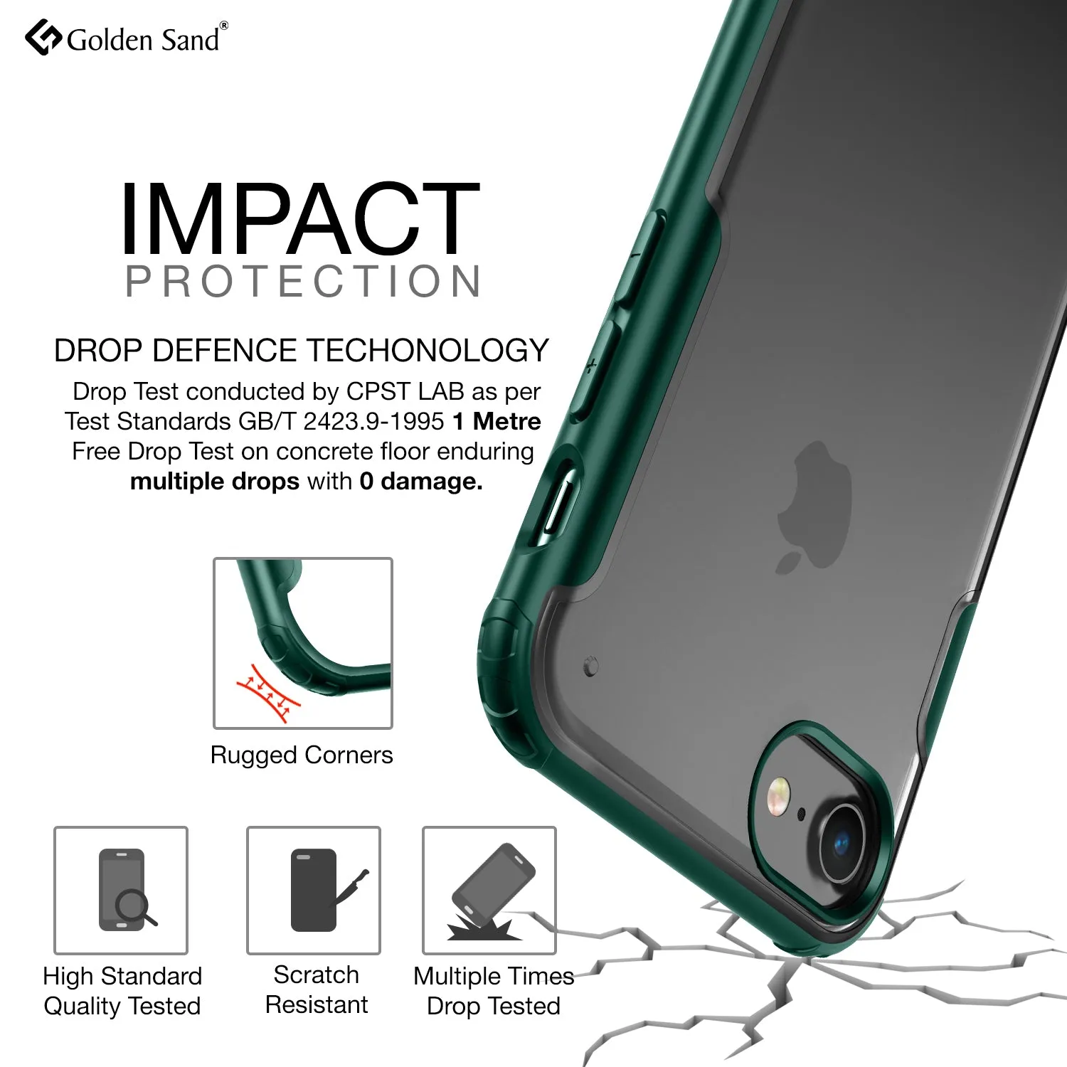 Rugged Frosted Series Hybrid Translucent Back Cover for Apple iPhone 6, 6s, 7, 8, SE 2020 4.7 inch, Green